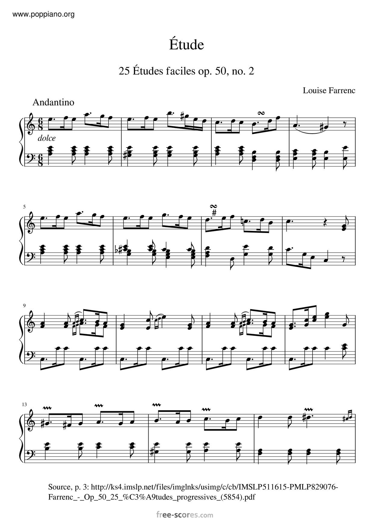 Louise Farrenc Étude 25 Etudes Faciles Op 50 No 2 Sheet Music pdf