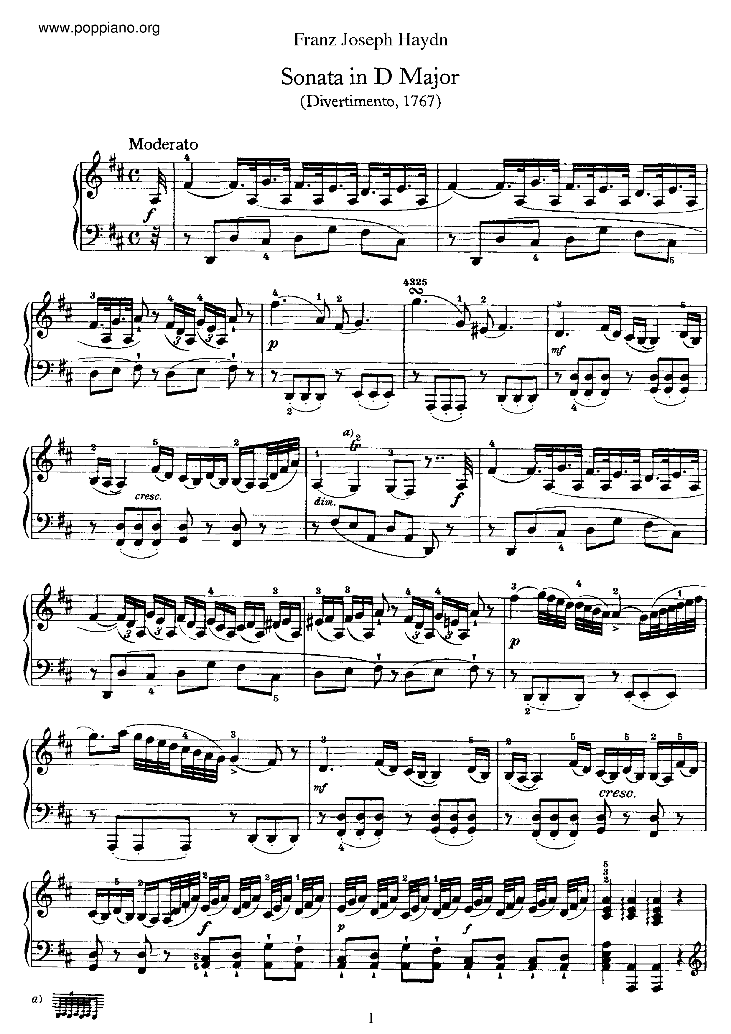 Franz Joseph Haydn-Sonata No.19 in D major 琴譜pdf-香港流行鋼琴協會琴譜下載 ★