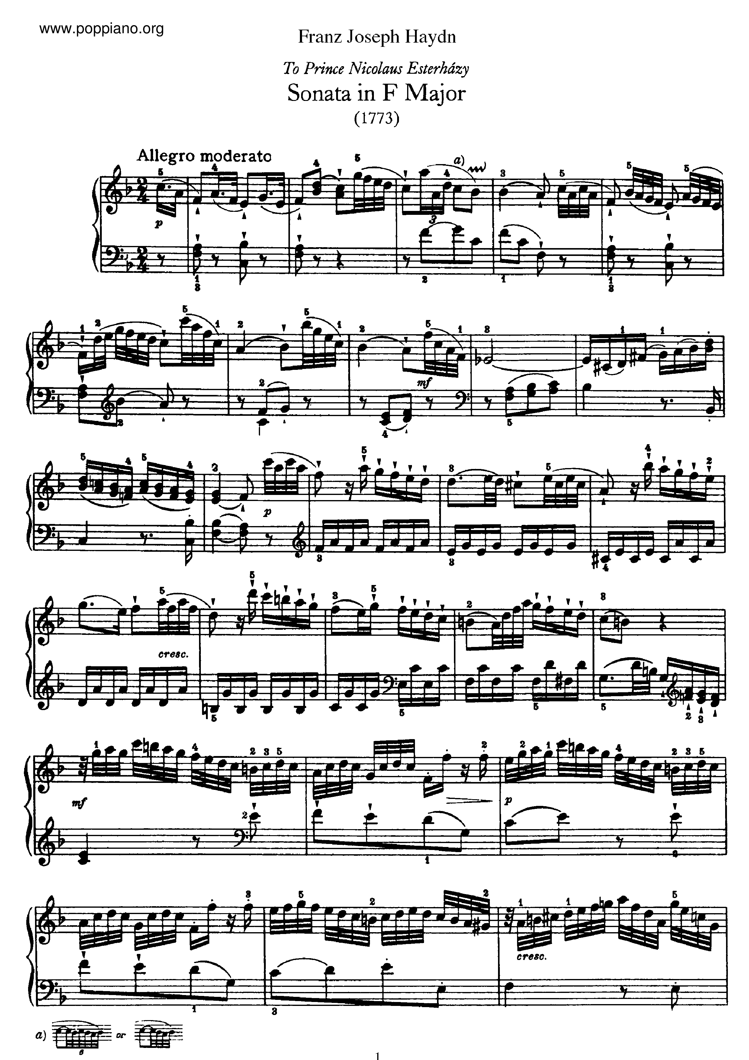 Franz Joseph Haydn-Sonata No.23 in F major 琴譜pdf-香港流行鋼琴協會琴譜下載 ★