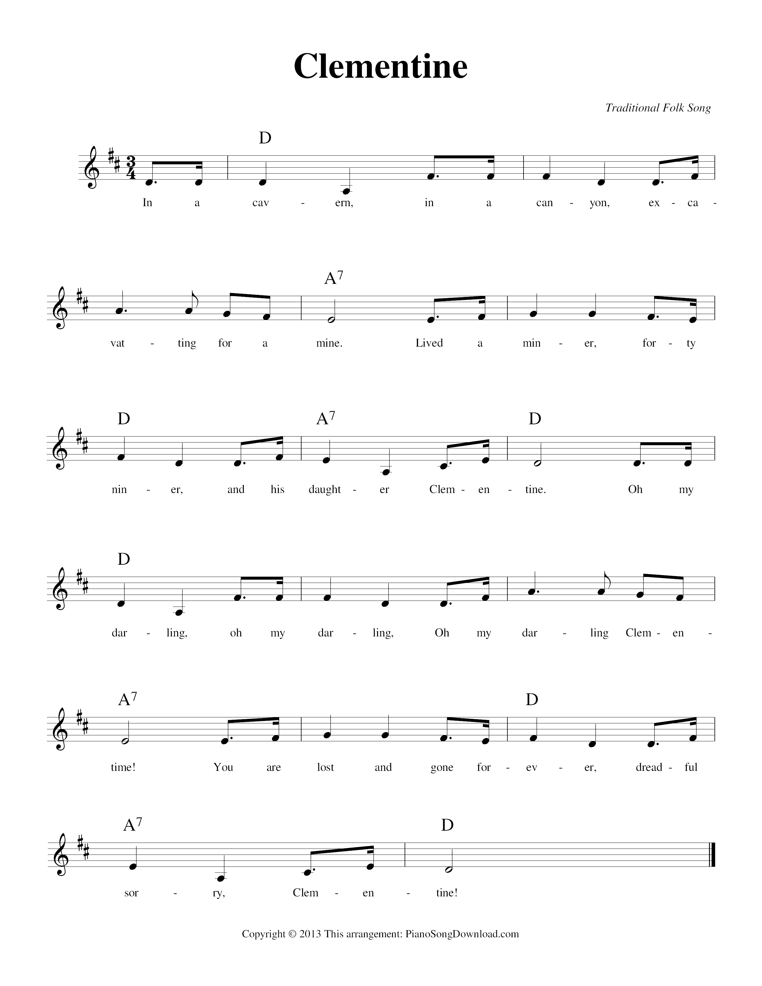 TraditionalClementine Sheet Music pdf, Free Score Download ★