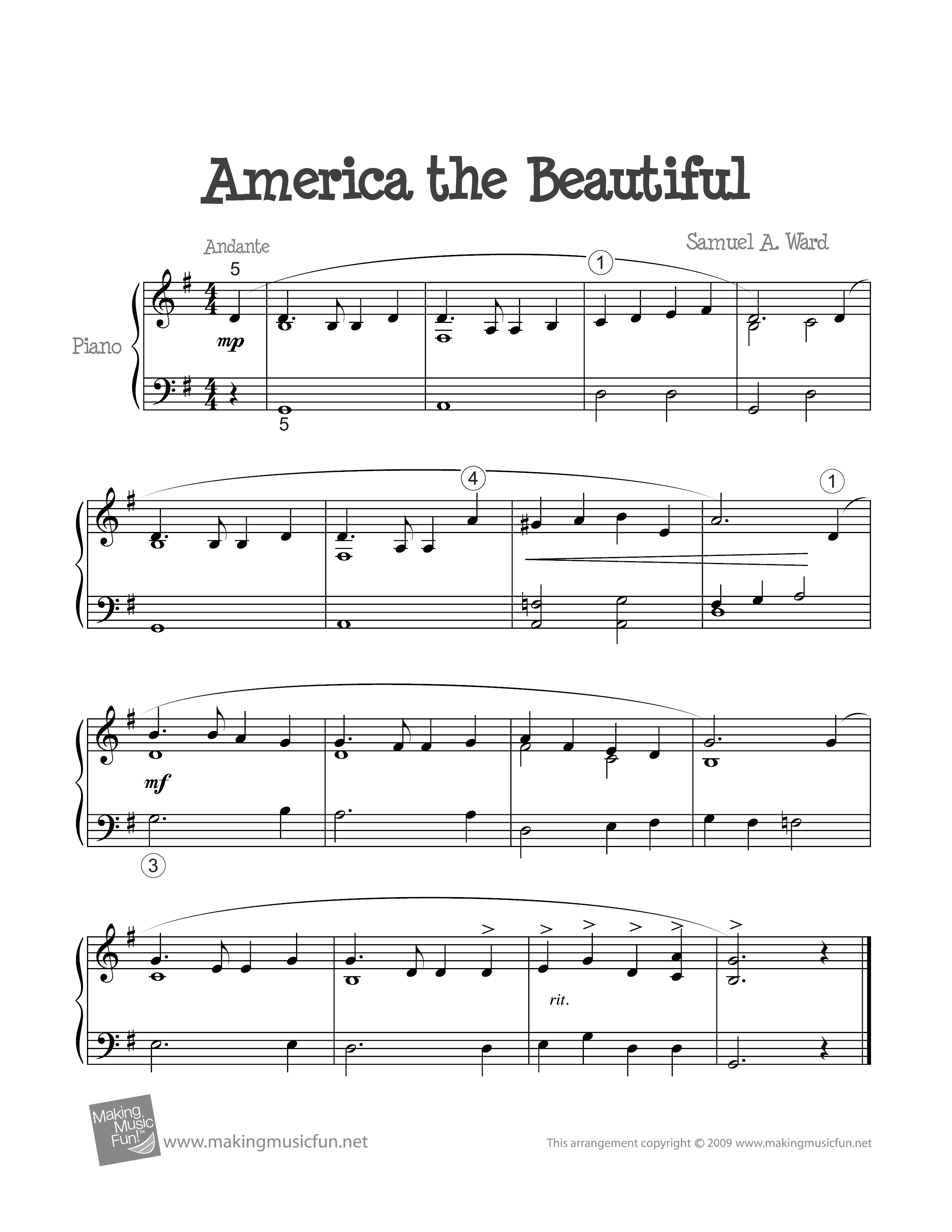 America the Beautiful琴譜