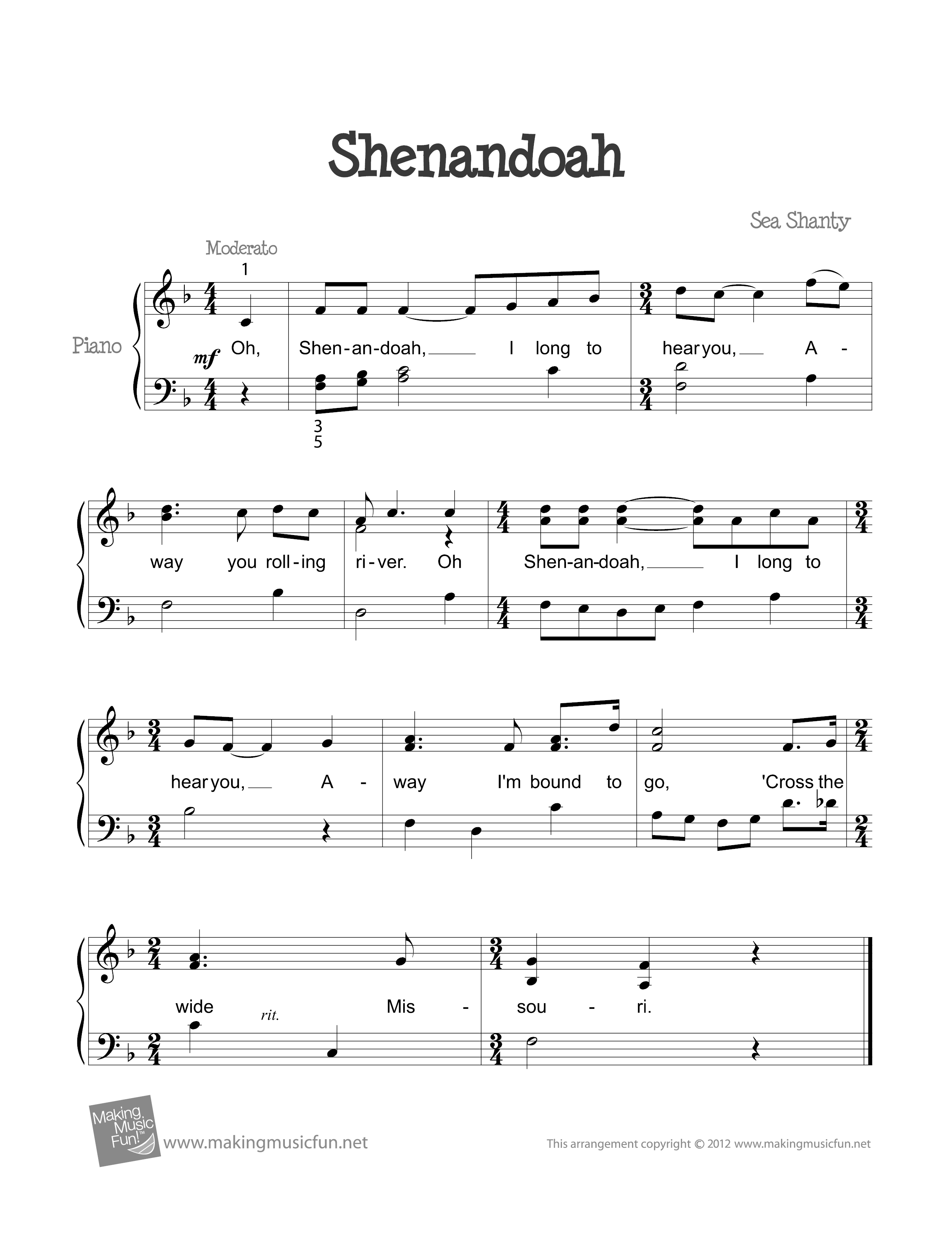 Shenandoah琴譜