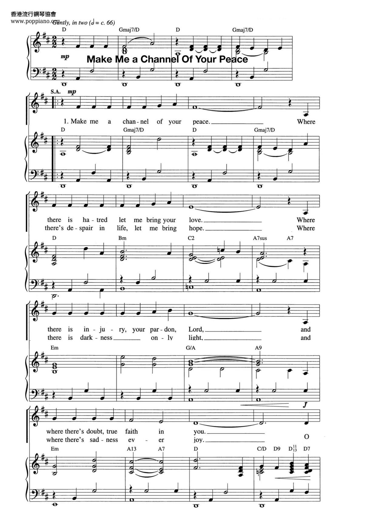 Make Me A Channel Of Your Peace Sheet Music Piano Score Free PDF   15394 