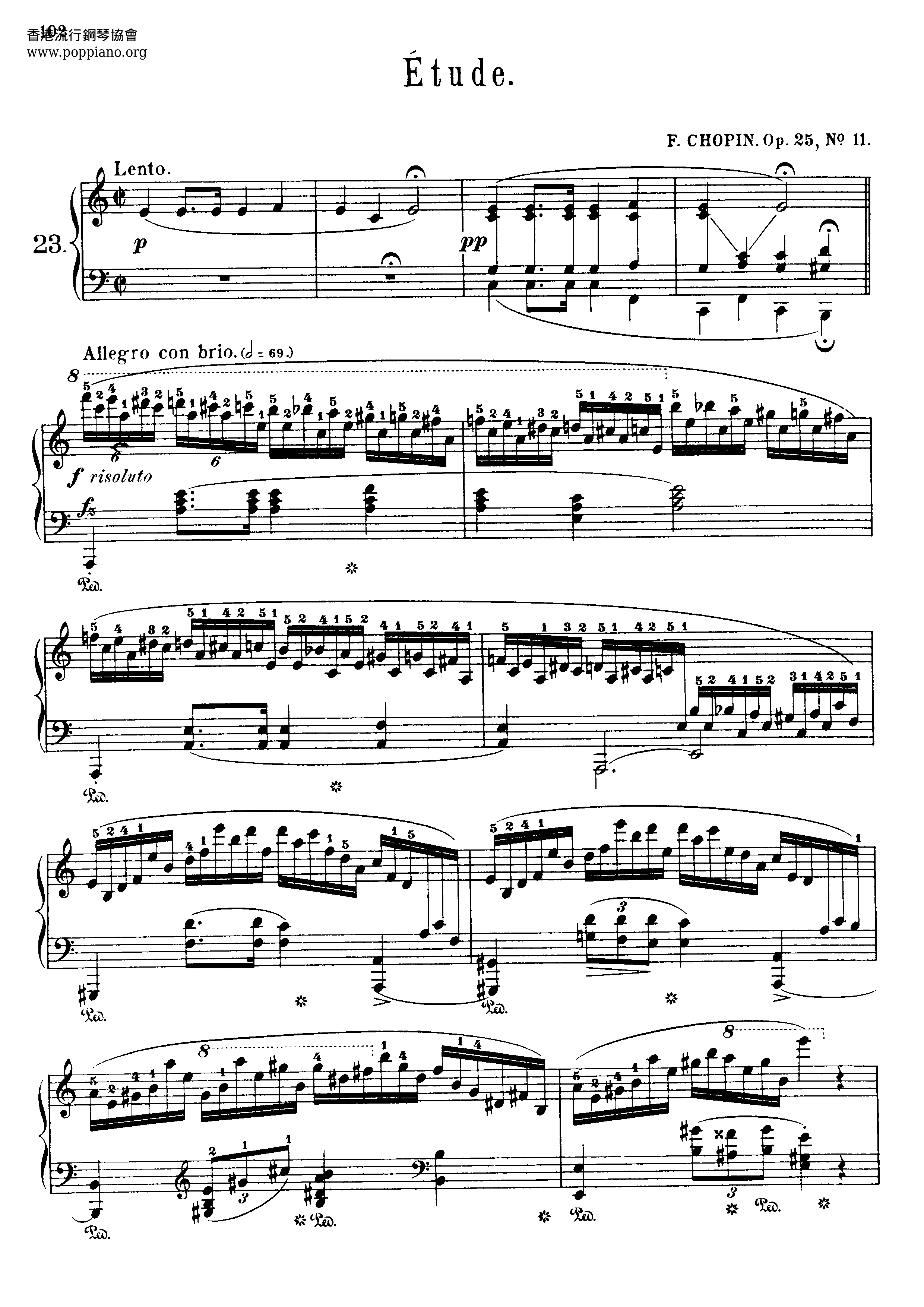 Études, Op. 25: No. 11, Étude in A Minor "Winter Wind"琴譜