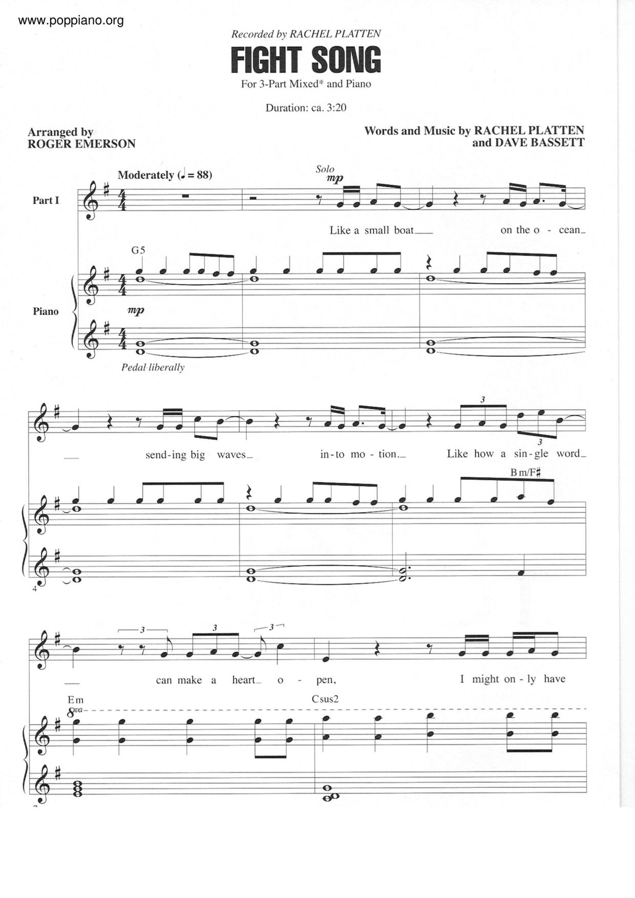 Fight Song Sheet Music Piano Score Free PDF Download HK