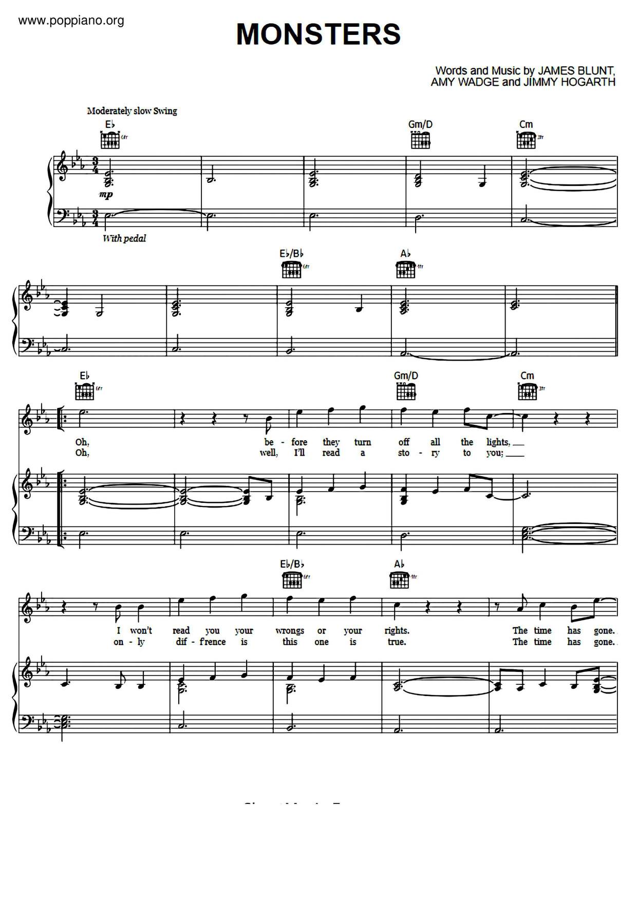 Free Monsters by James Blunt sheet music