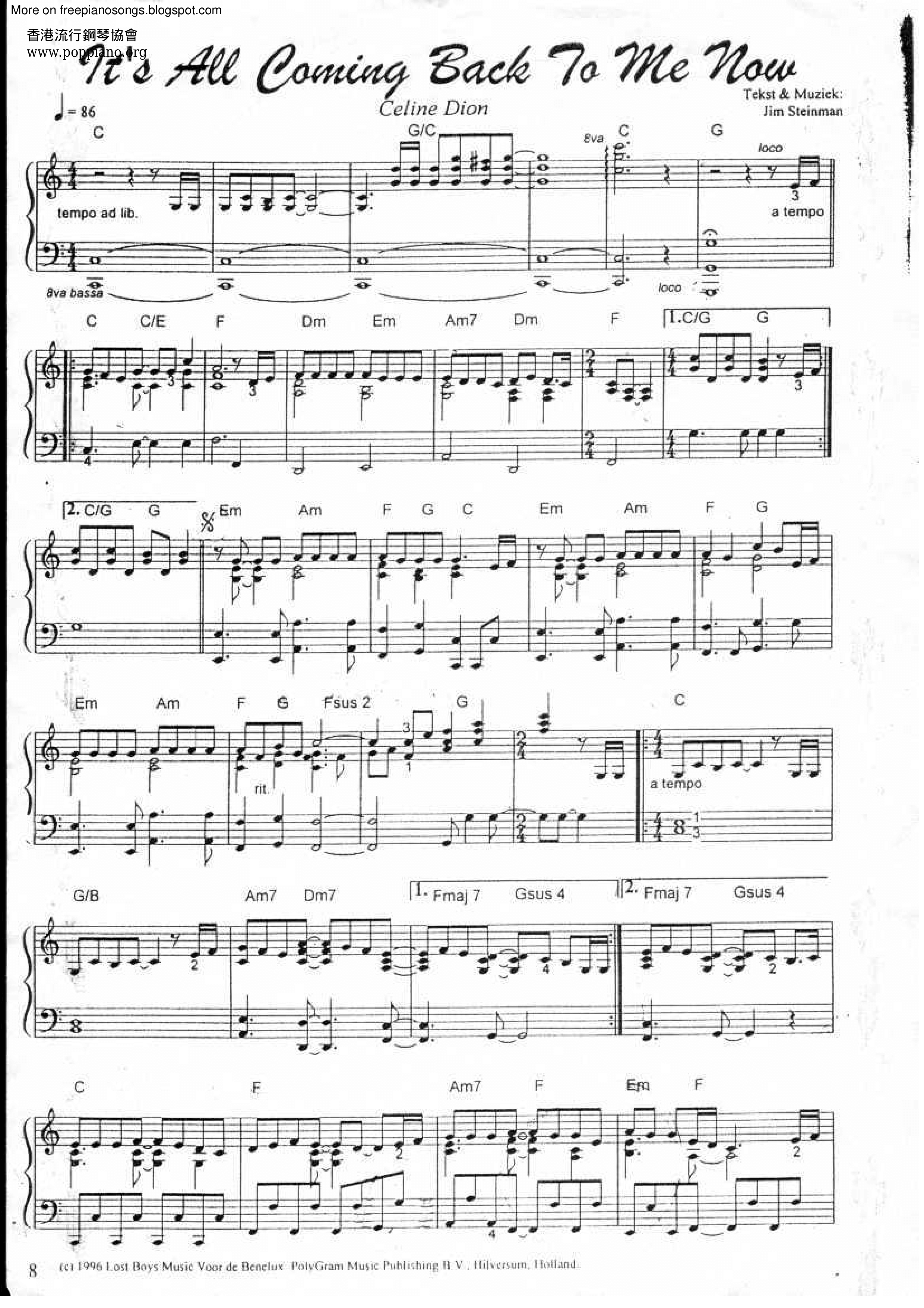 Celine Dion-It s All Coming Back To Me Now Sheet Music pdf