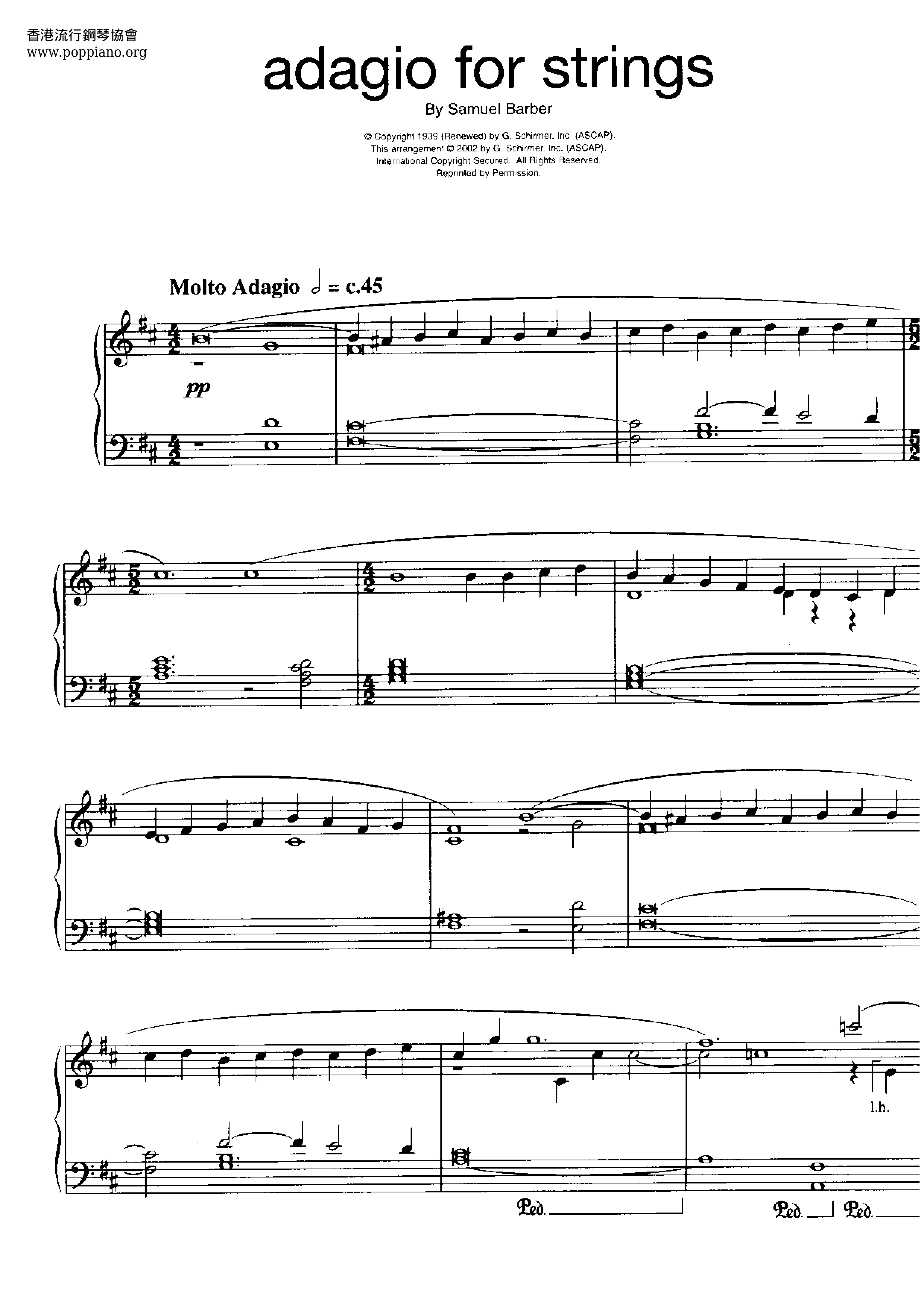 Samuel Barber Adagio For Strings Op Sheet Music Pdf Free Score
