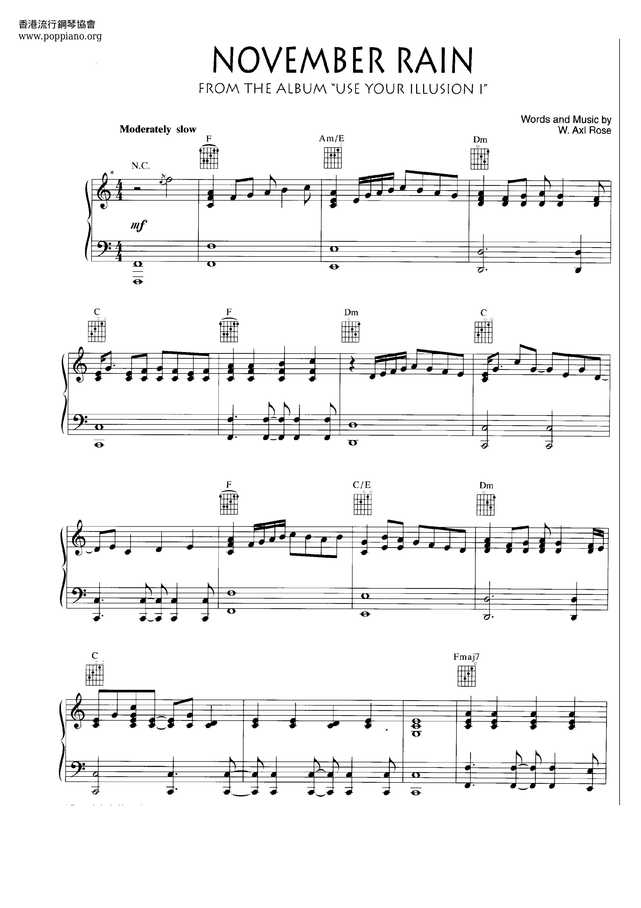 Metallica November Rain Sheet Music Pdf Free Score Download 