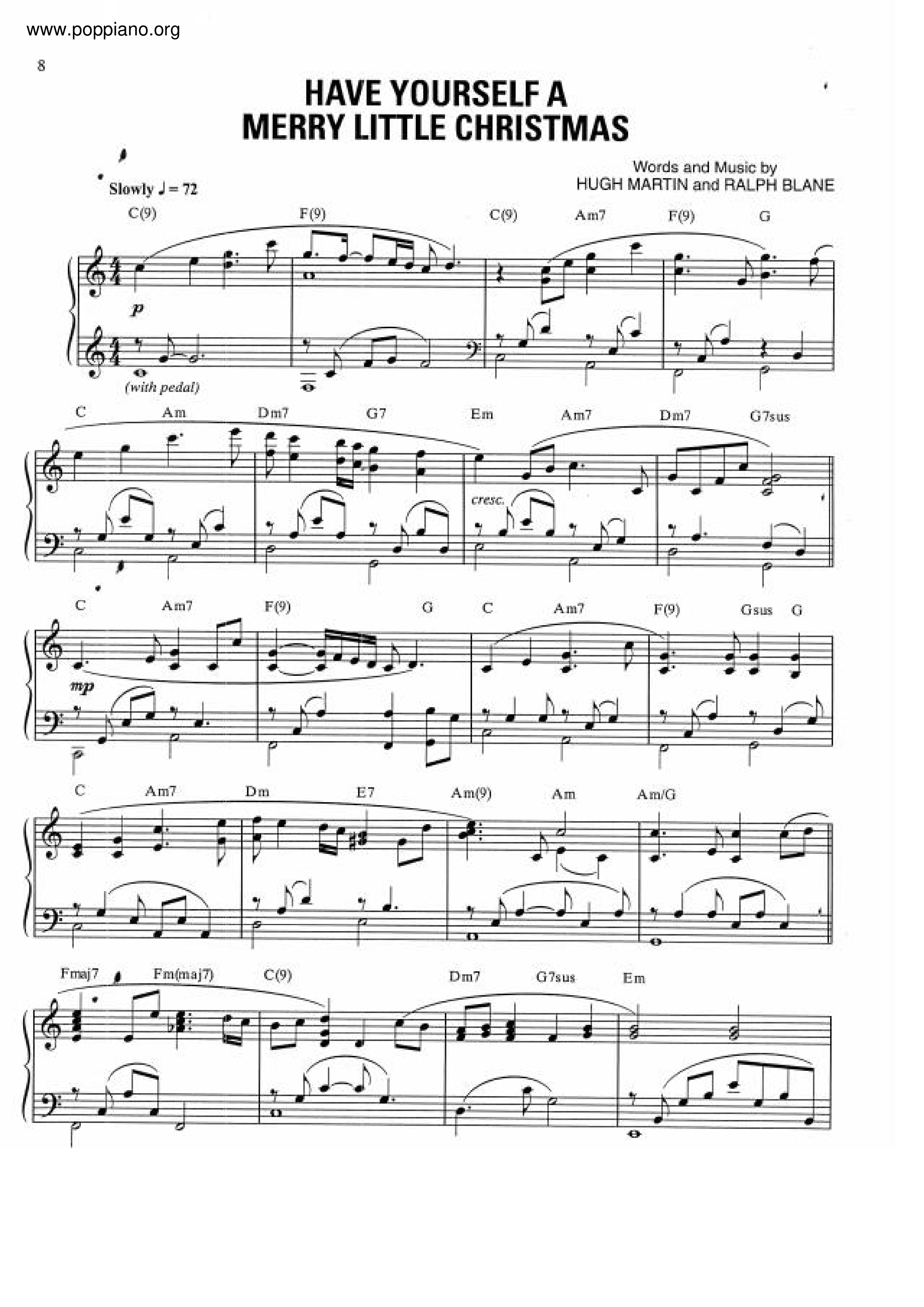 Have Yourself A Merry Little Christmas Sheet Music Piano Score Free 