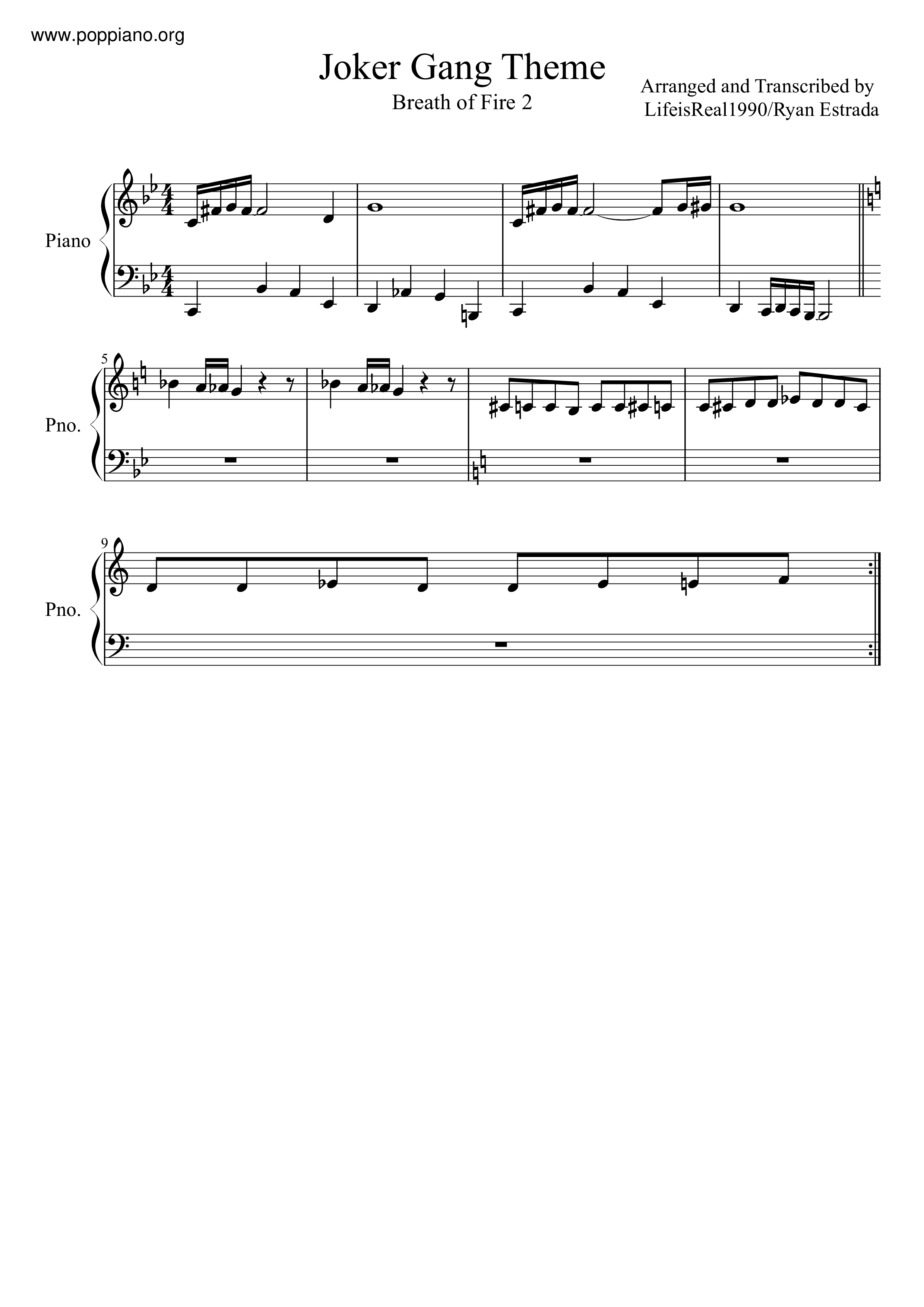 ☆ Breath of Fire II-Joker Gang Theme Sheet Music pdf, - Free Score Download  ☆