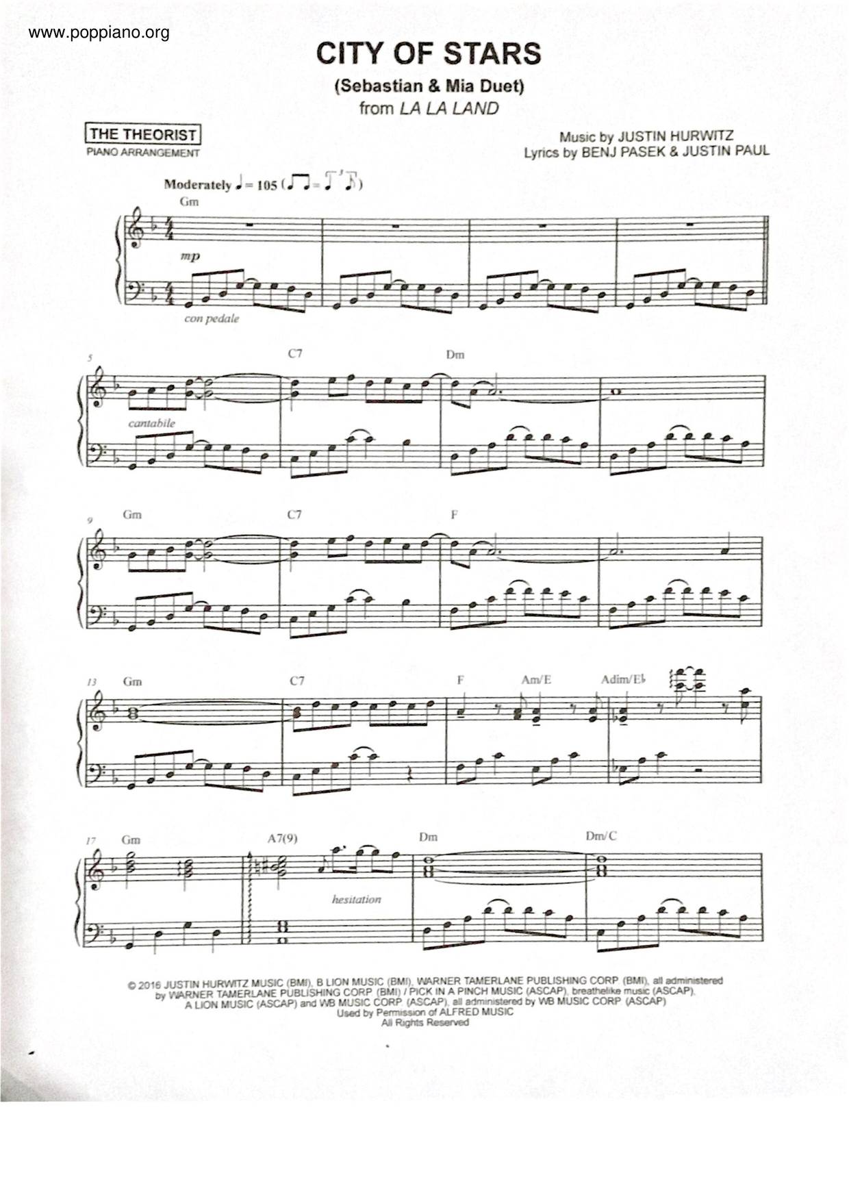 The Piano Keys City of Stars Sheet Music (Piano Solo) in D Minor -  Download & Print - SKU: MN0193510