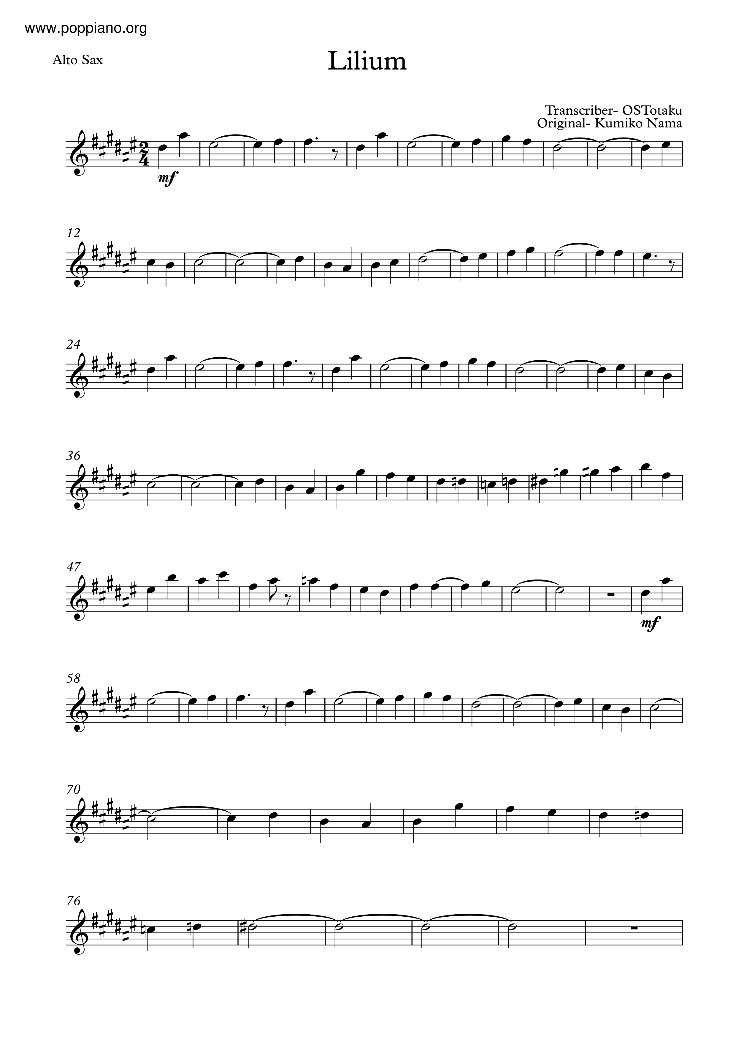 Elfen Lied-Elfen Lied - Lilium Sheet Music Pdf, - Free Score Download ★