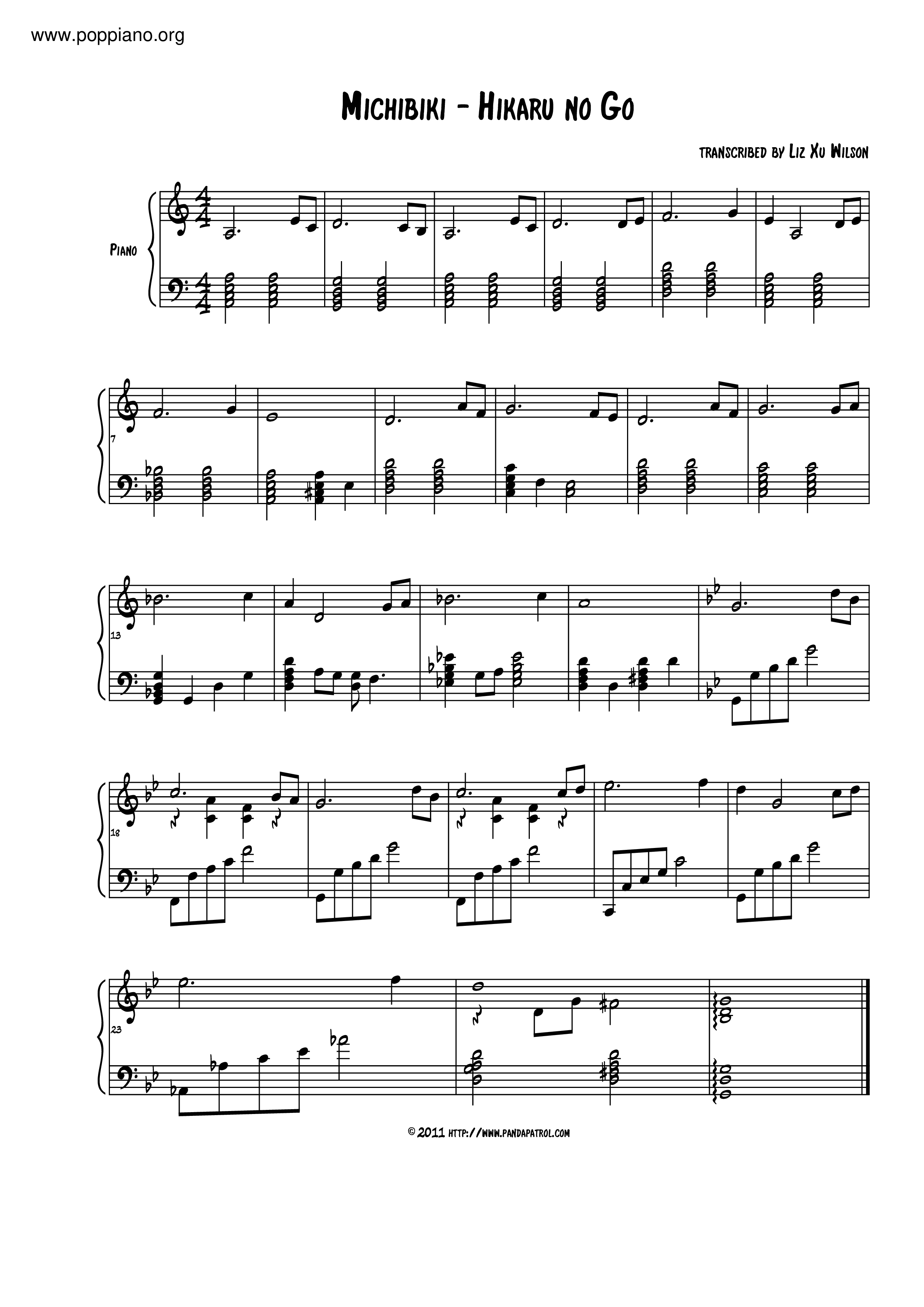 ☆ 棋魂-Michibiki 琴谱/五线谱pdf-香港流行钢琴协会琴谱下载☆