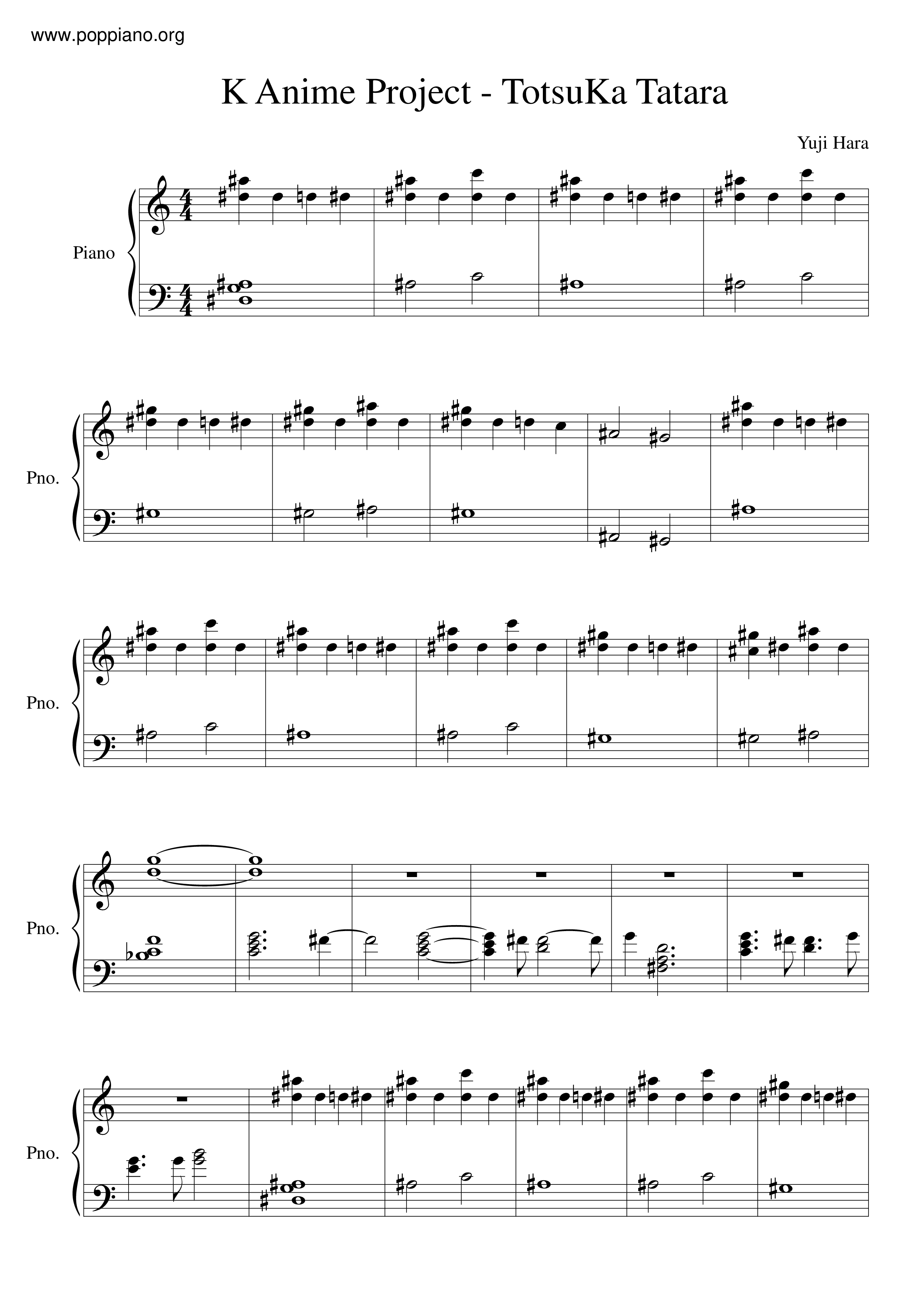 ☆ K Anime Project-Totsuka Tatara 十束 多々良 Sheet Music pdf, - Free Score  Download ☆