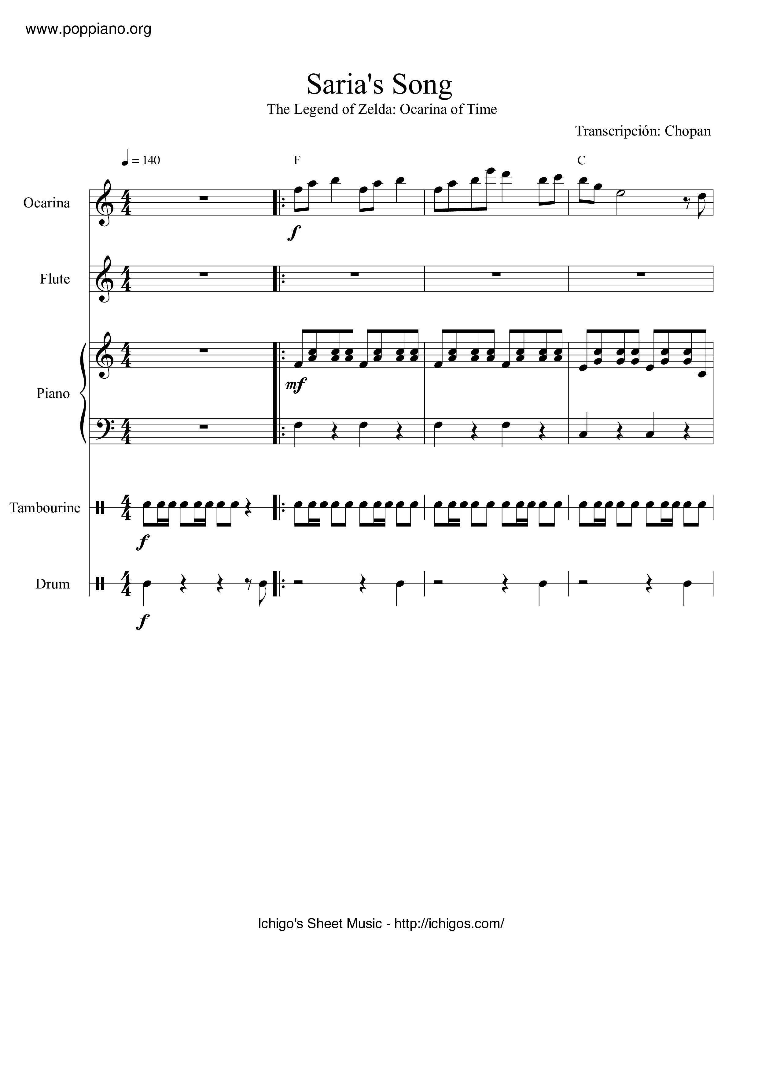 The Legend Of Zelda Ocarina Of Time Sarias Songlost Woods Sheet Music Pdf Free Score Download ★ 