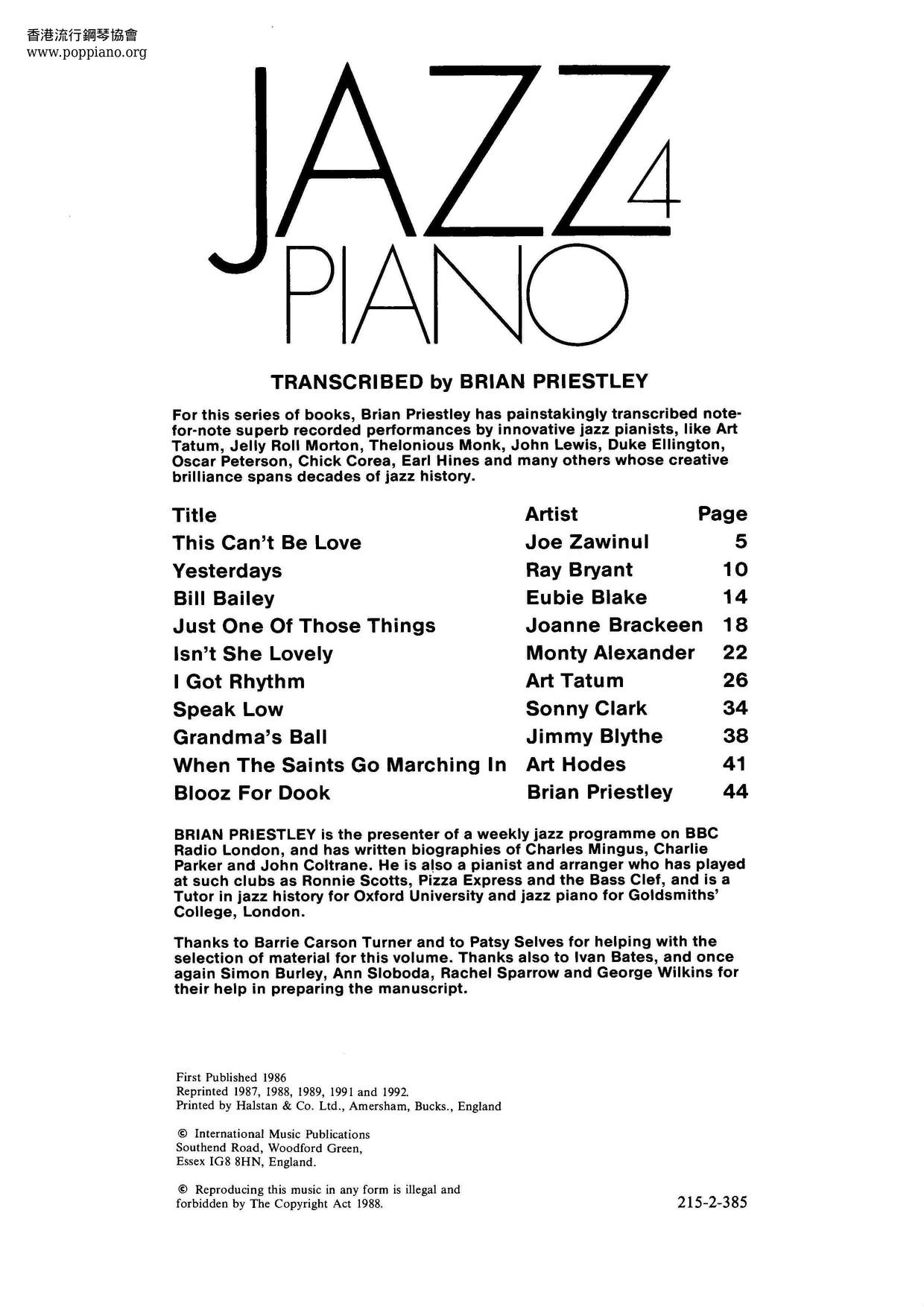 Jazz Piano 4 Book 49 Pages琴譜