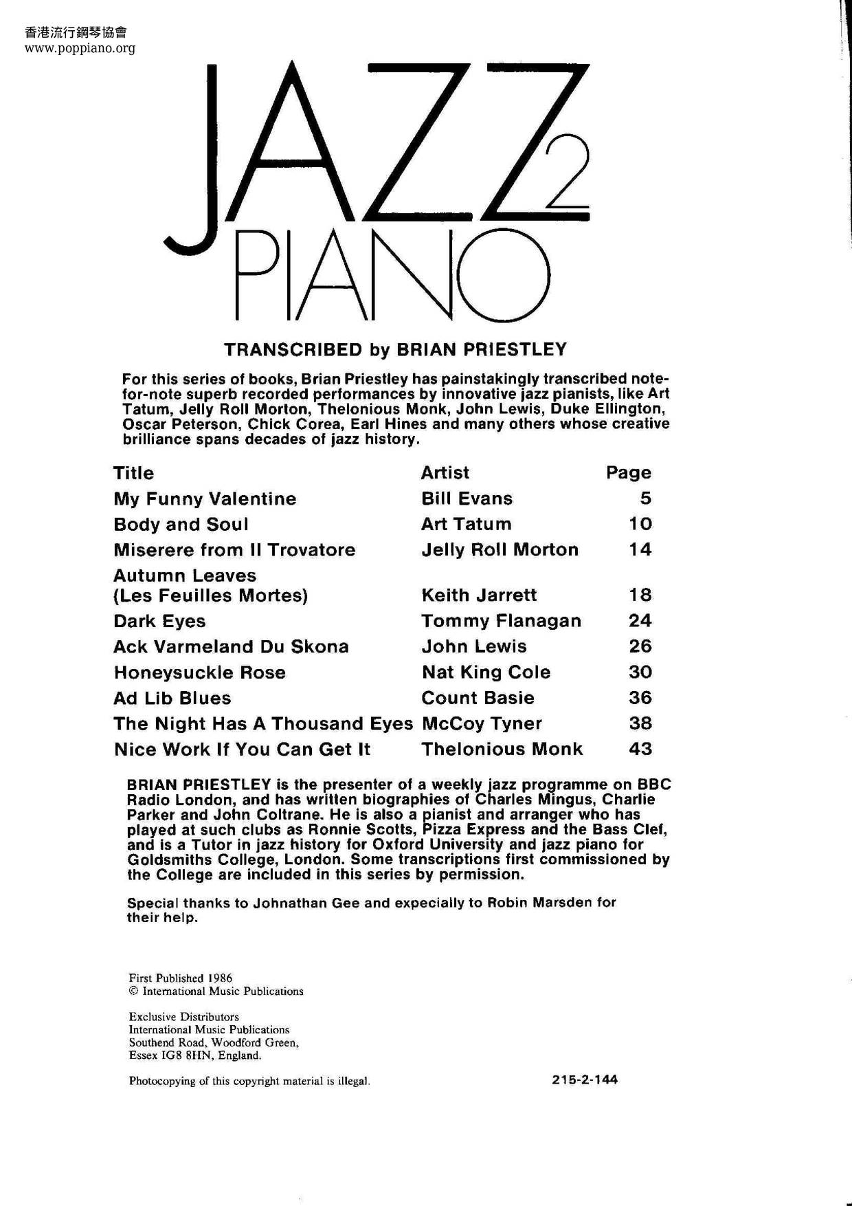 Jazz Piano 2 Book 48 Pages琴譜