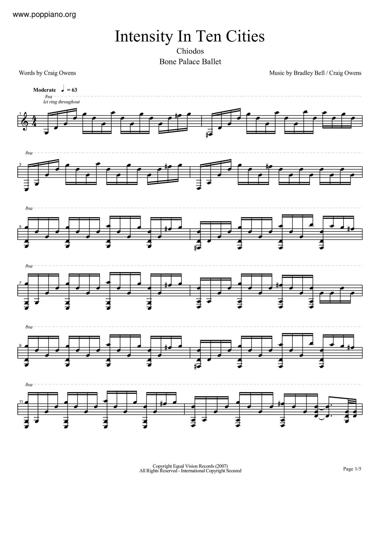 Chiodos Intensity In Ten Cities Sheet Music Pdf Free Score Download ★ 