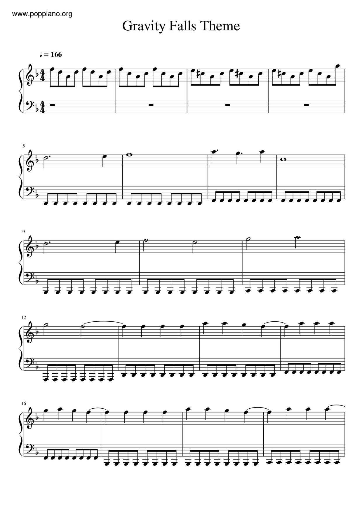 ☆ anime-Gravity Falls Theme Sheet Music pdf, - Free Score Download ☆