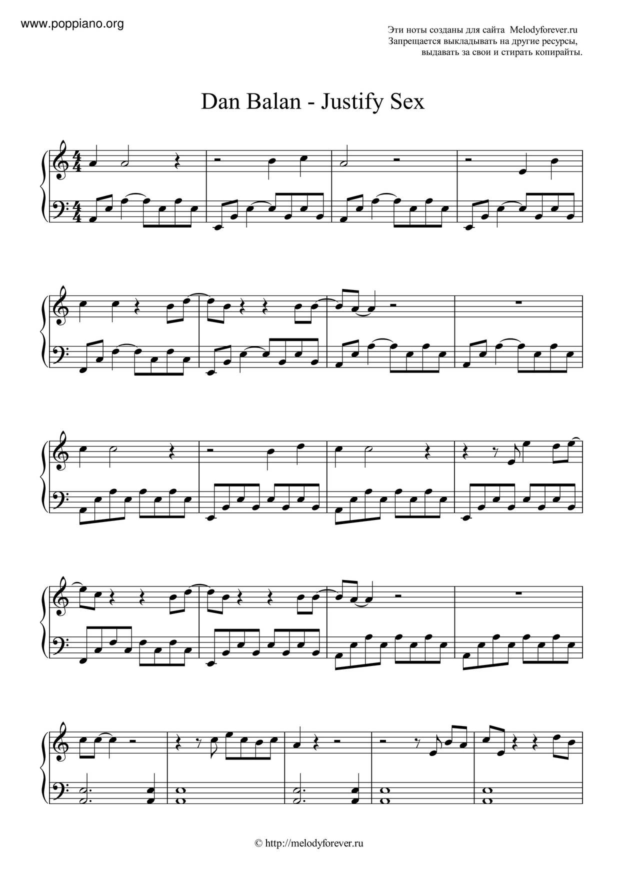 ☆ Dan Balan-Justify Sex Sheet Music pdf, - Free Score Download ☆