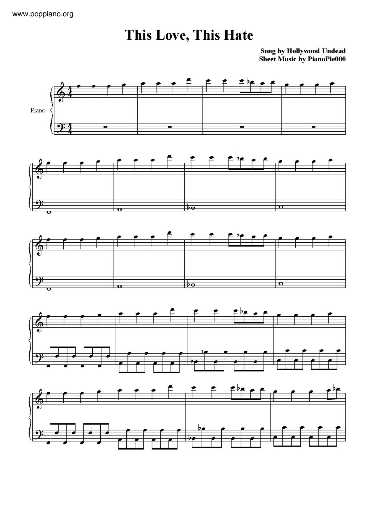 ☆ Hollywood Undead-This Love, This Hate Sheet Music Pdf, - Free.