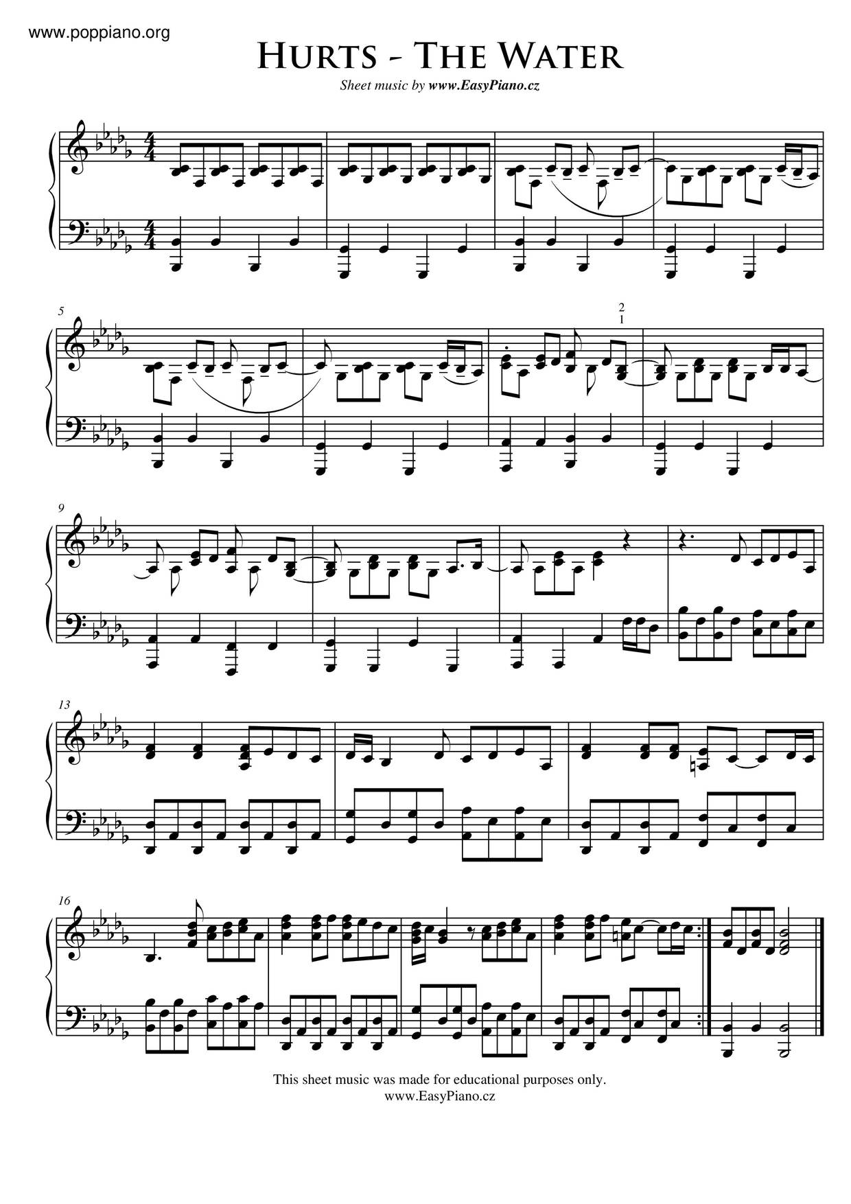 ☆ Hurts-The Water Sheet Music Pdf, - Free Score Download ☆