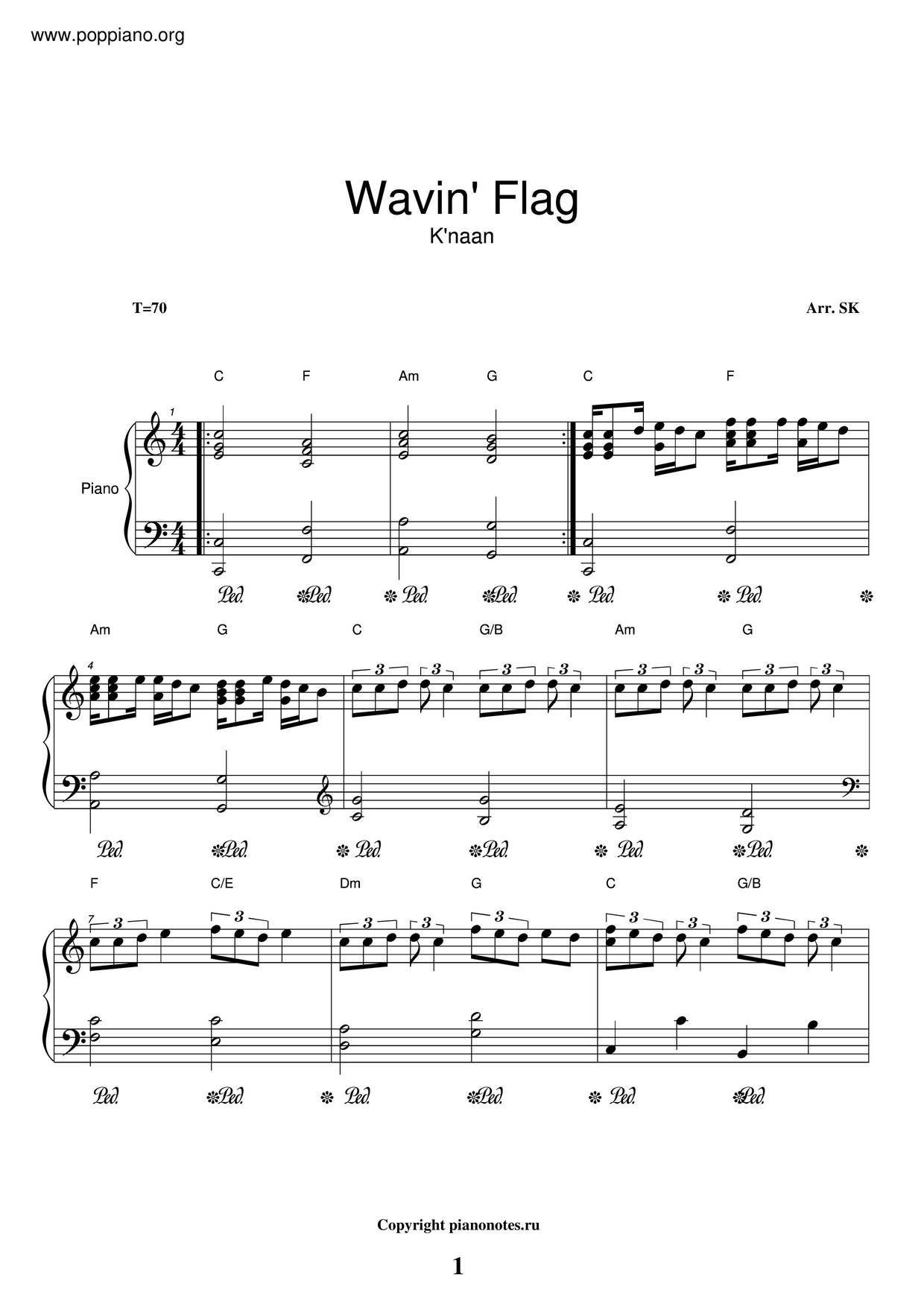 Waving Flag琴譜