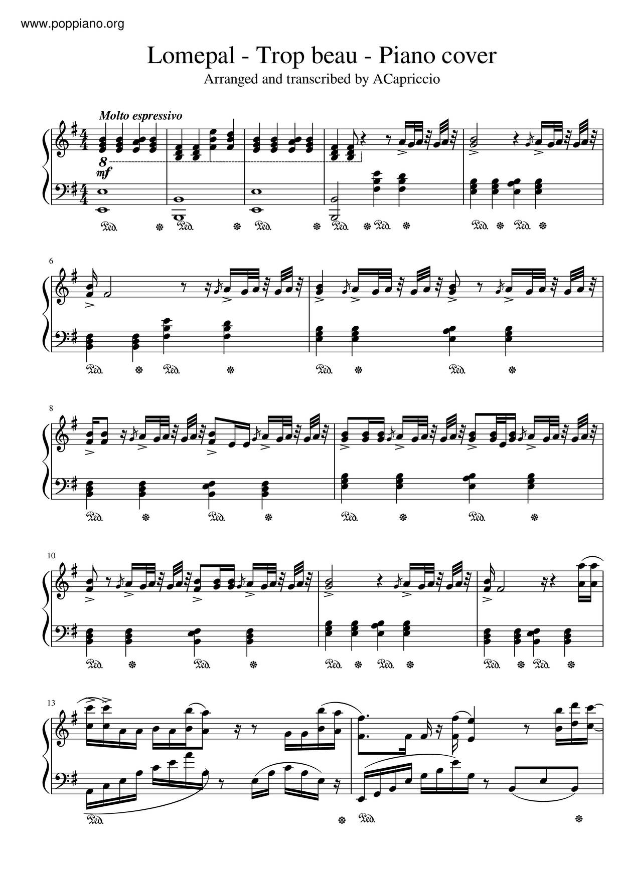 Decrescendo – Lomepal - Adaptation piano débutant Sheet music for Piano  (Solo) Easy