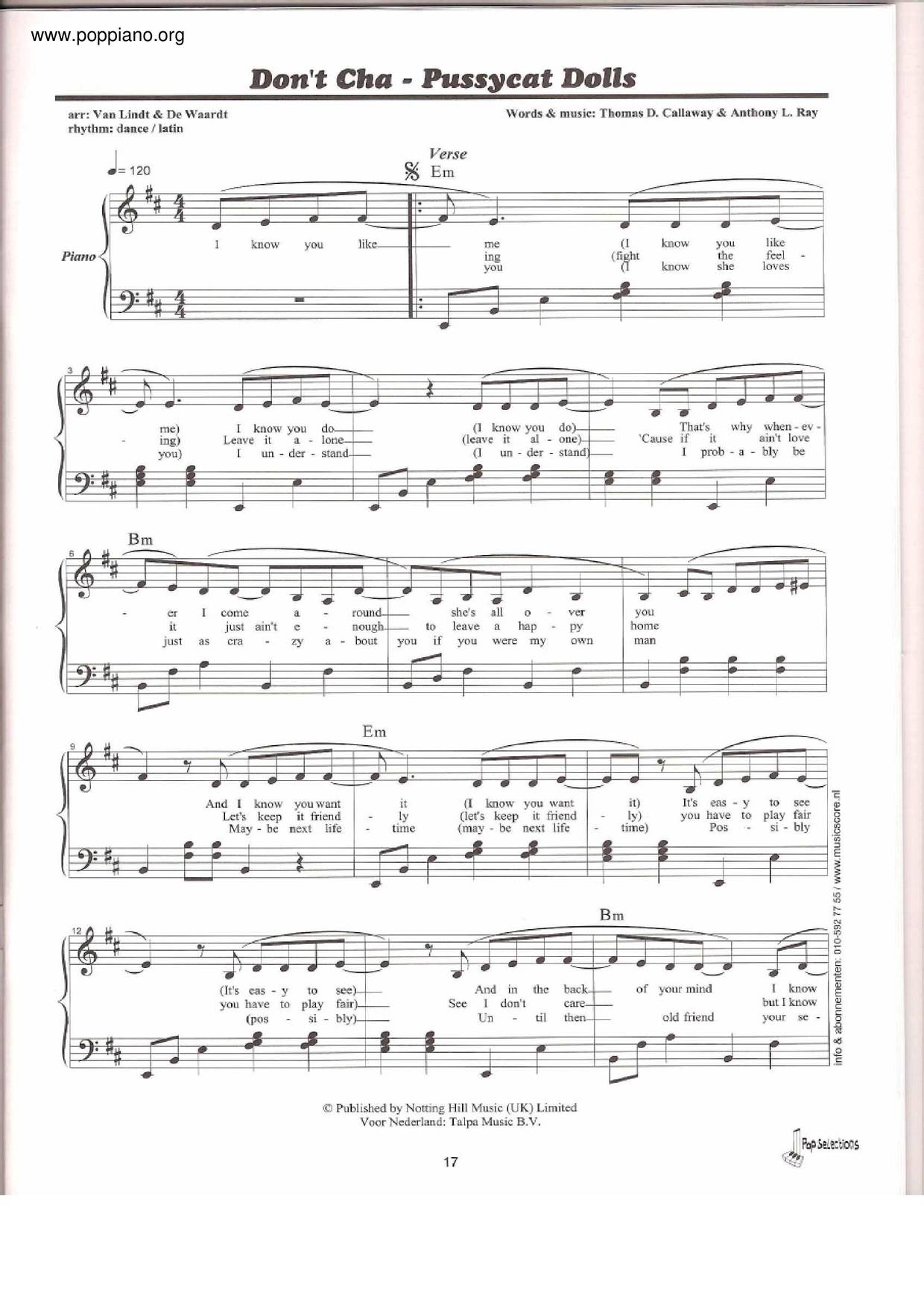 Pussycat Dolls Don t Cha Sheet Music pdf Free Score Download