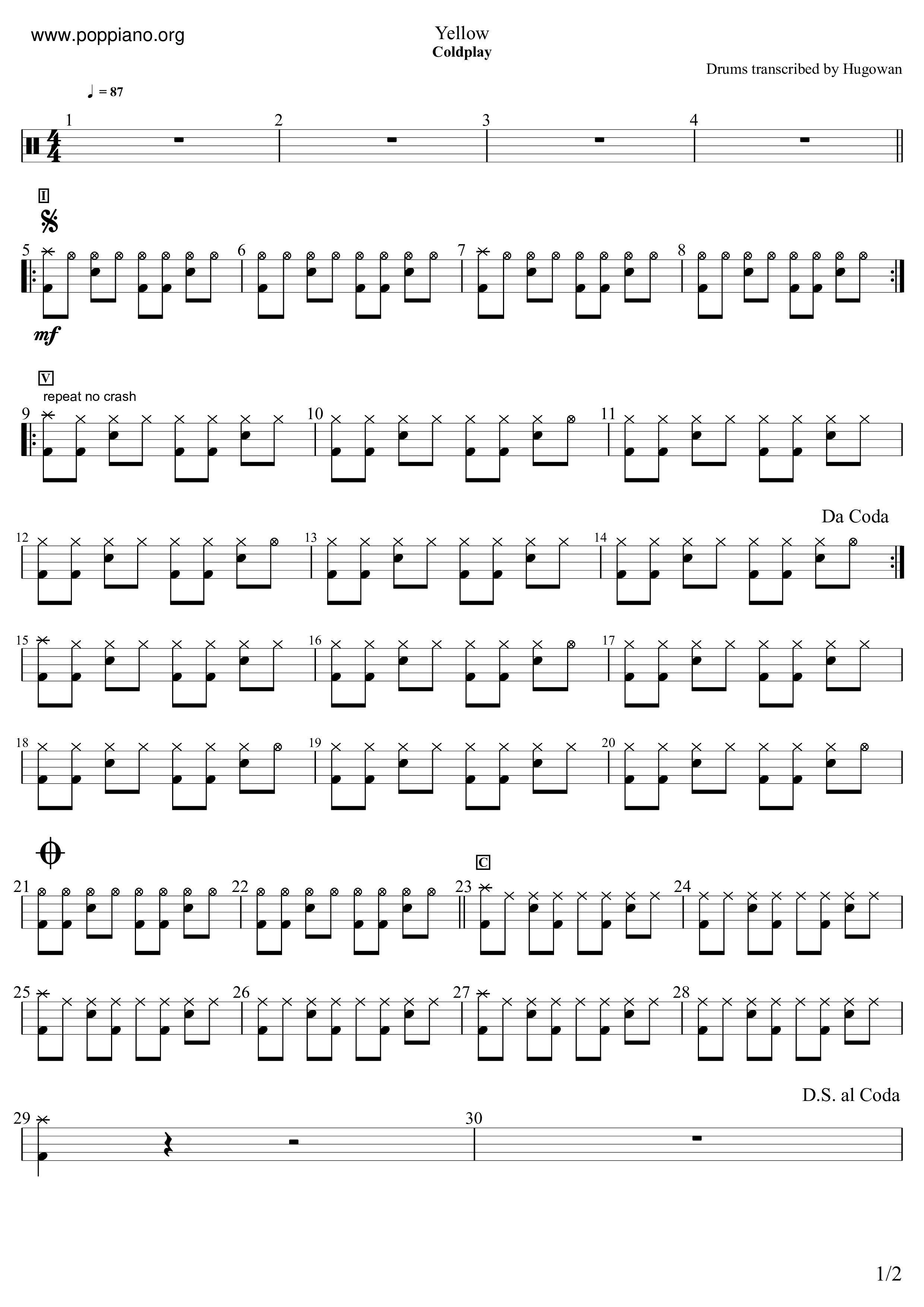 guitar chords yellow coldplay