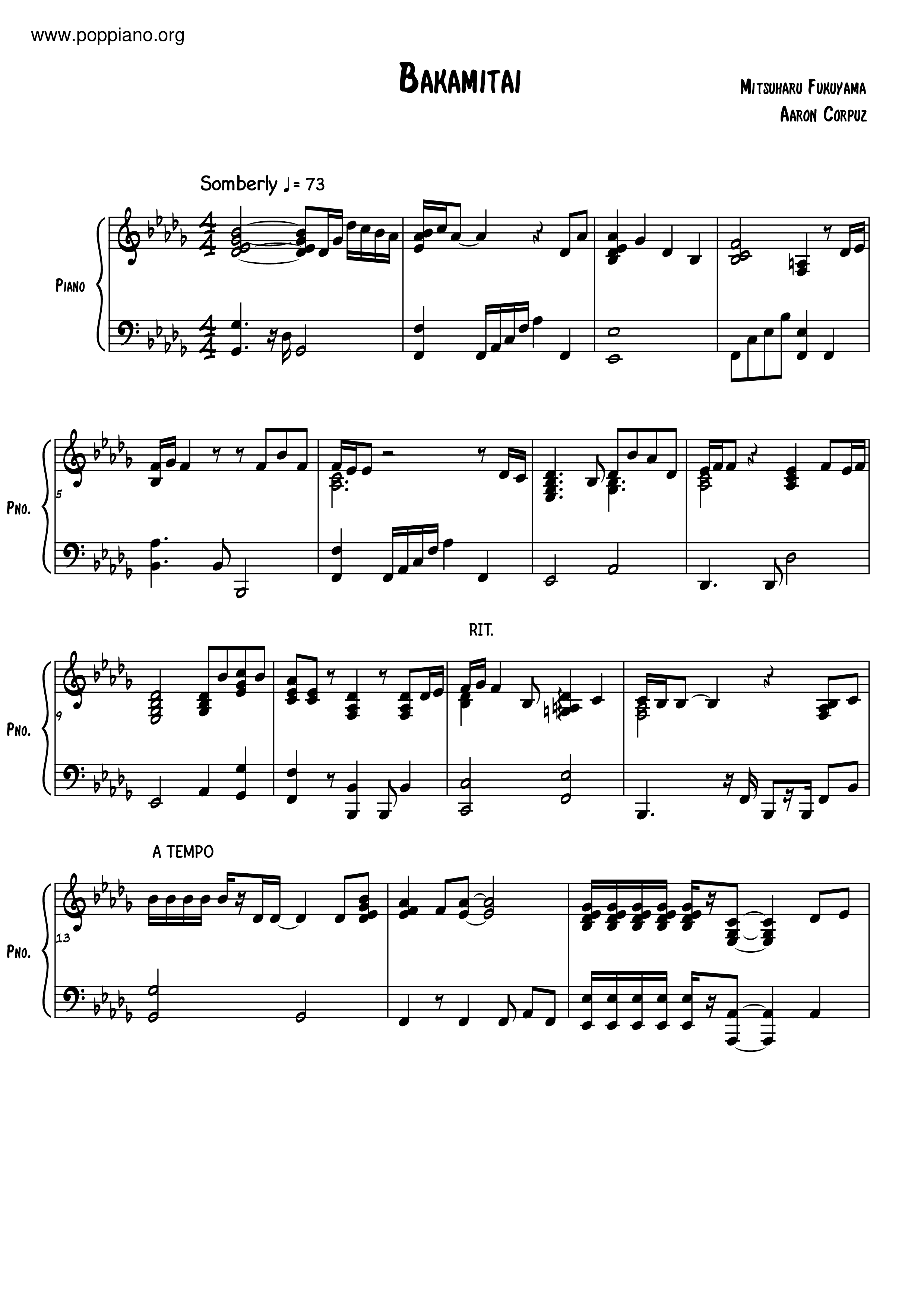 baka mitai - piano tutorial