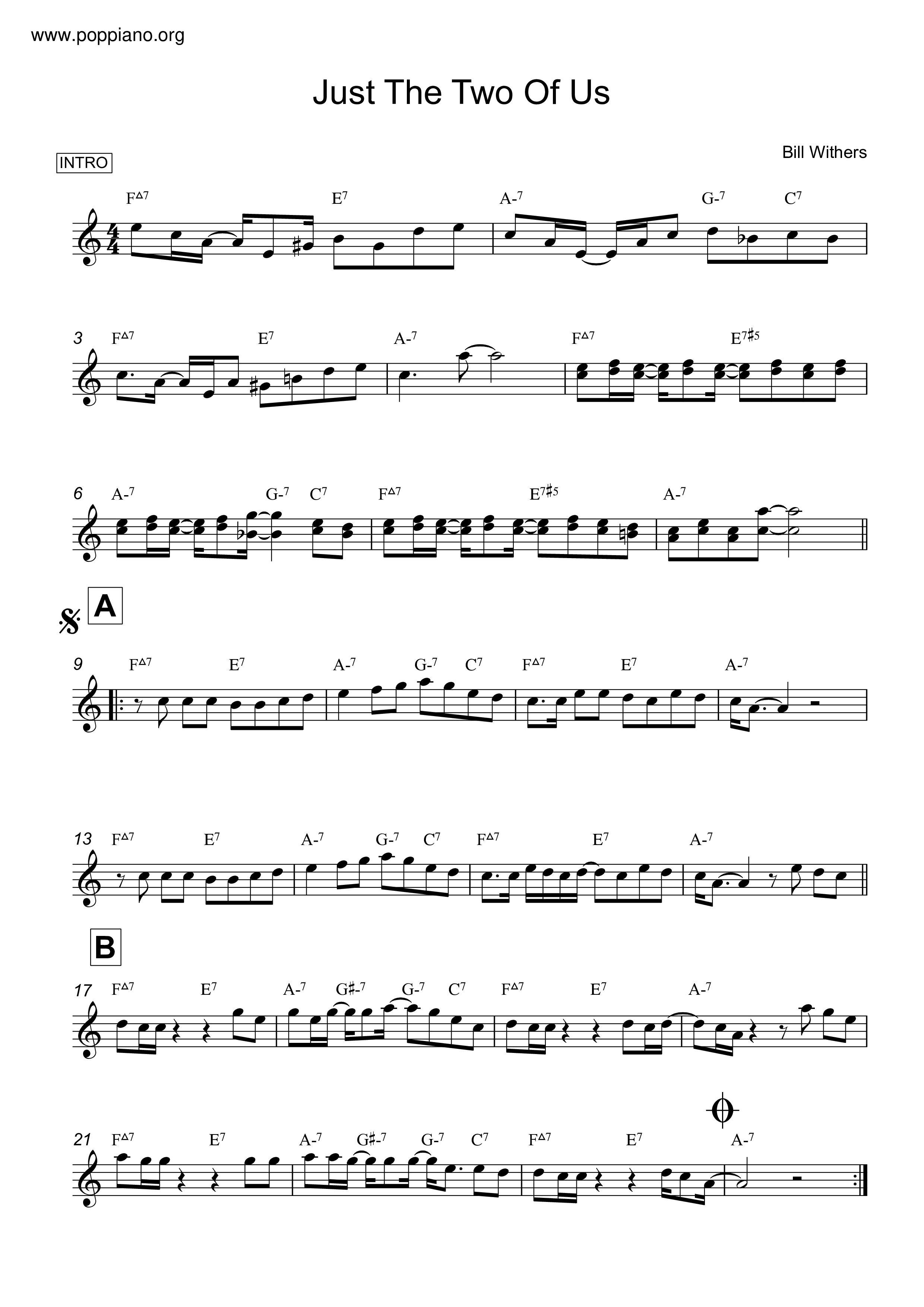 ☆ Just The Two Of Us, Sheet Music, Piano Score Free PDF Download