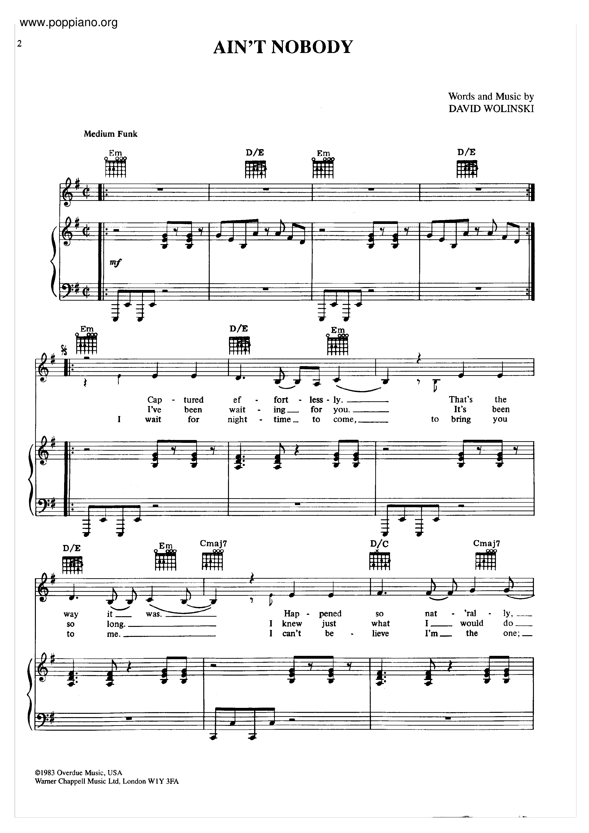 ☆ David Wolinski-Ain'T Nobody Sheet Music Pdf, - Free Score.