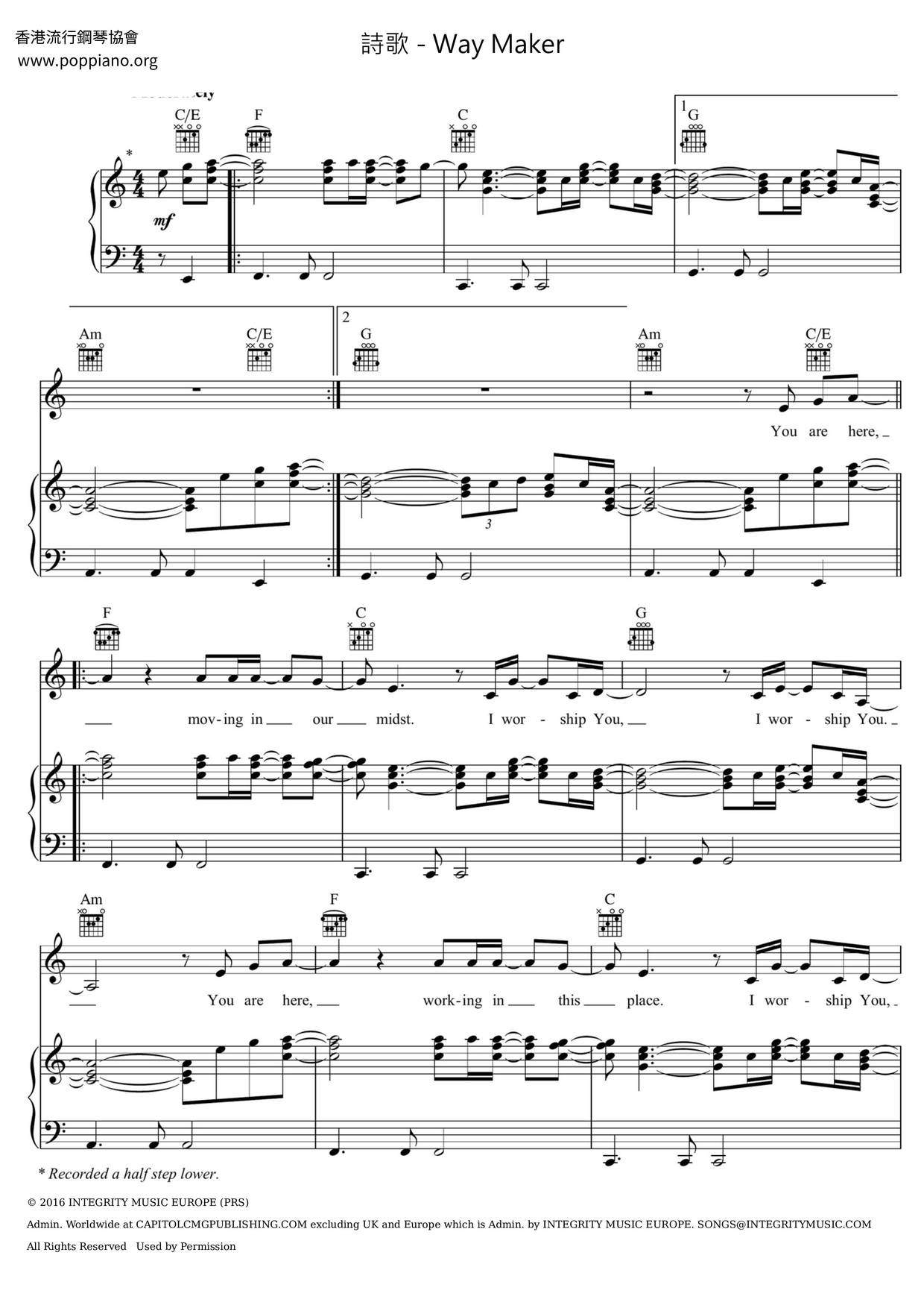 Way Maker sheet music for voice, piano or guitar (PDF)