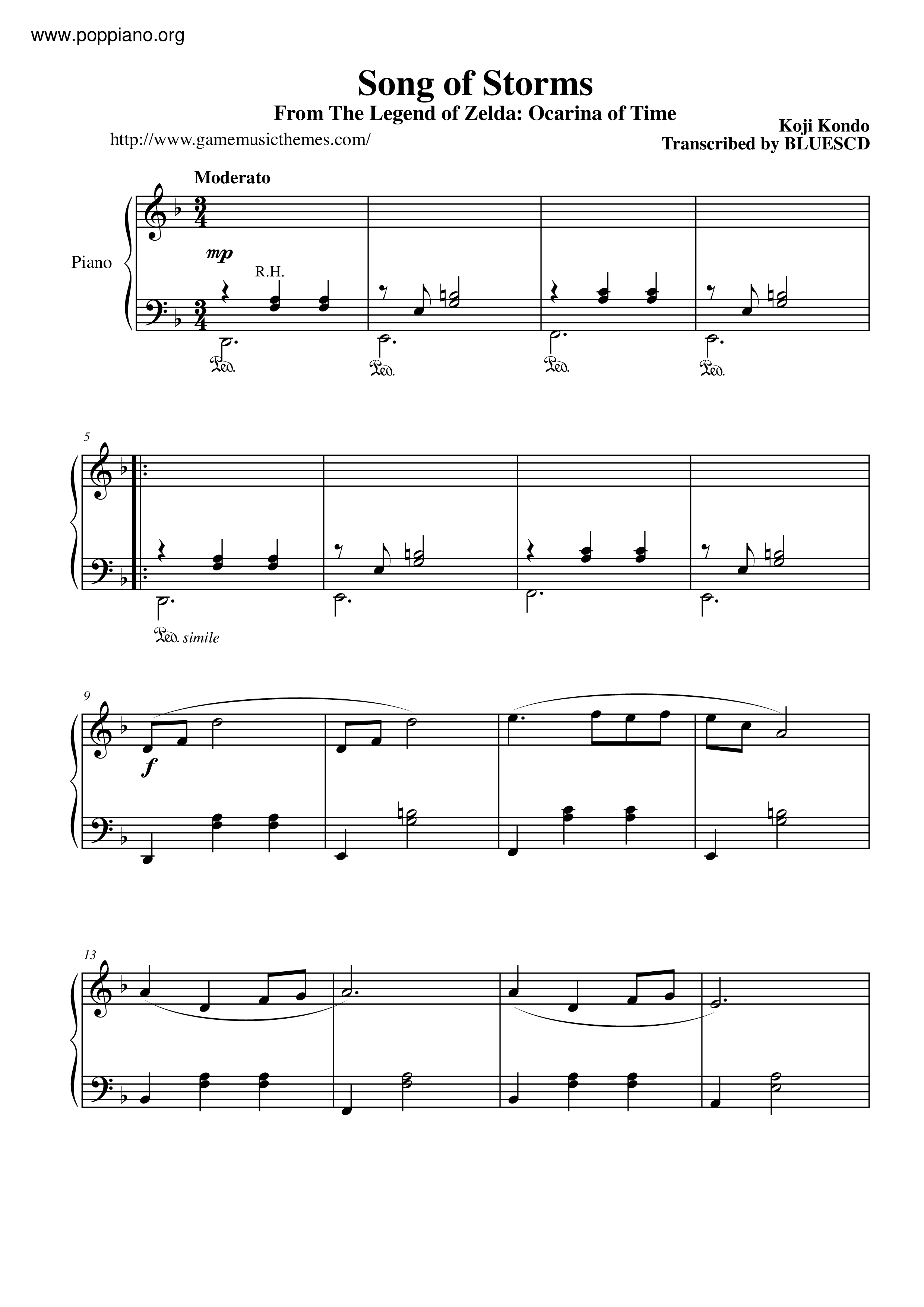 The Legend of Zelda™: Ocarina of Time™ Song of Storms: Piano: Nintendo® -  Digital Sheet Music Download