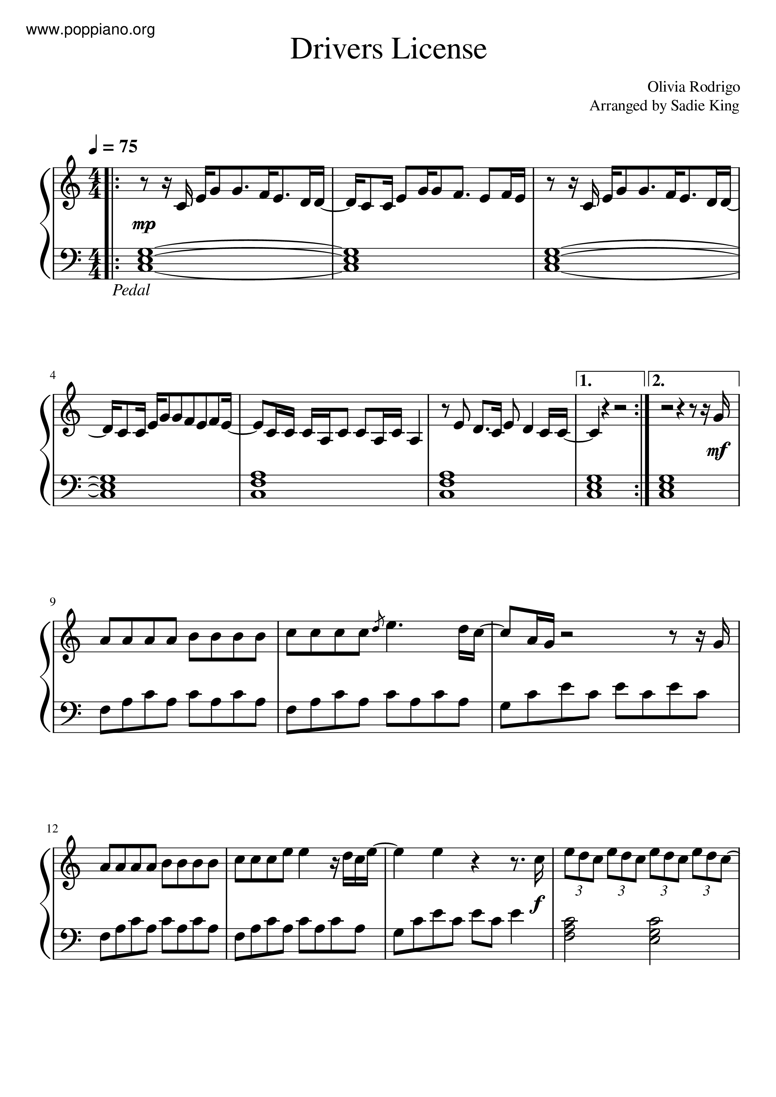 Hiromi Uehara Drivers License Sheet Music Pdf Free Score Download 