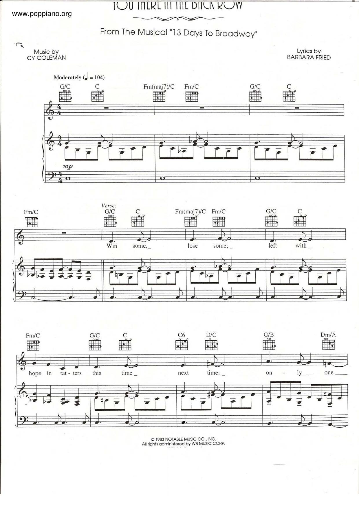 13 Days To Broadway You There In The Back Row Sheet Music pdf