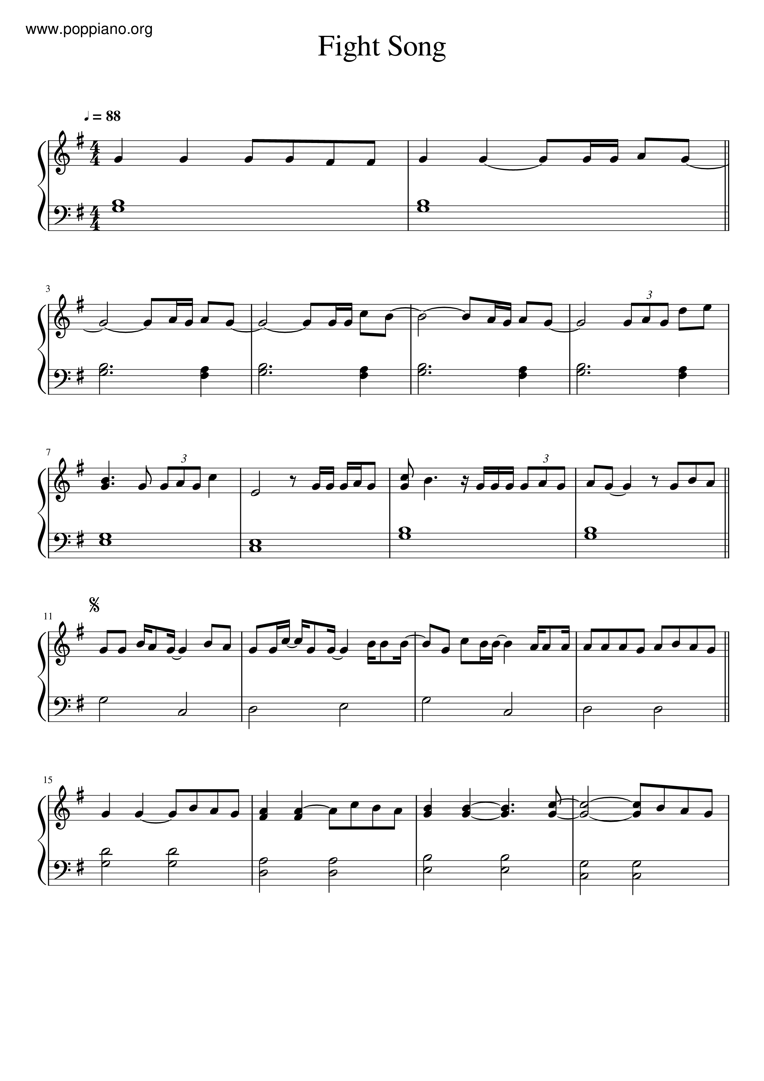 Fight Song Sheet Music Piano Score Free PDF Download HK