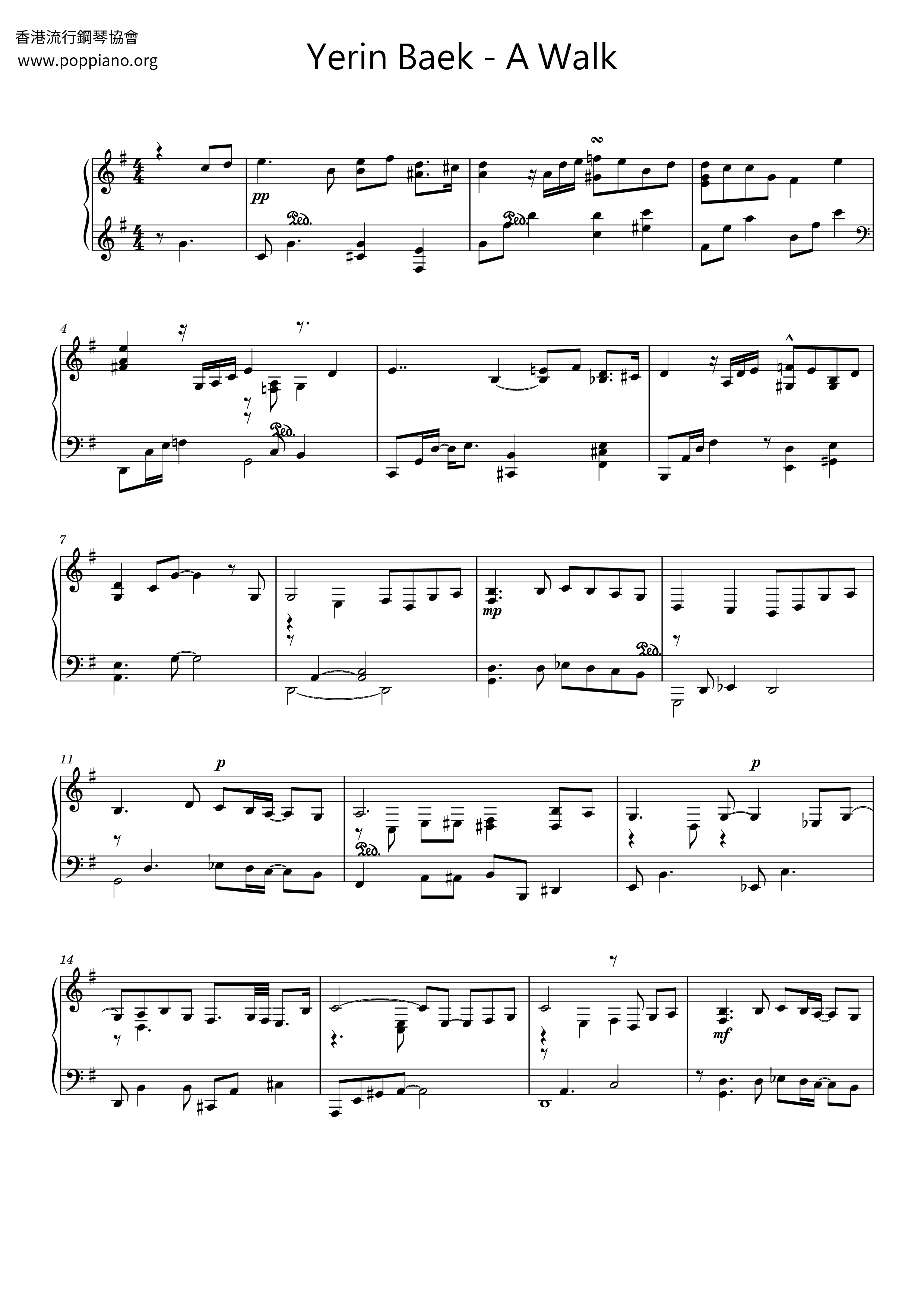 ☆ Walk, Sheet Music, Piano Score Free PDF Download