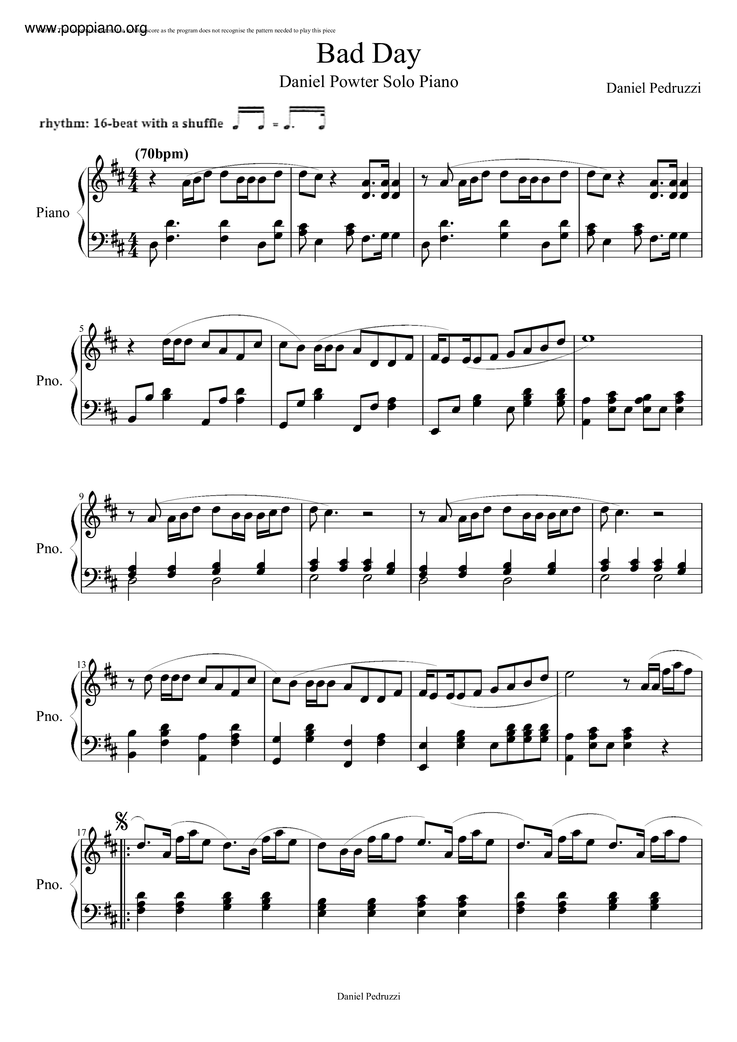 100 Bad Days - Sheet music for Piano