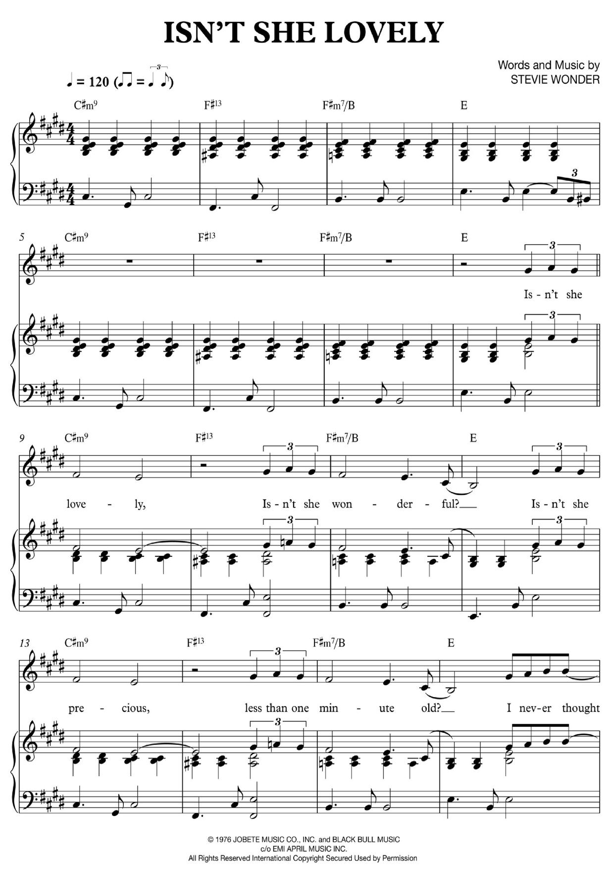 Stevie Wonder Isn T She Lovely Sheet Music Pdf Free Score Download ★