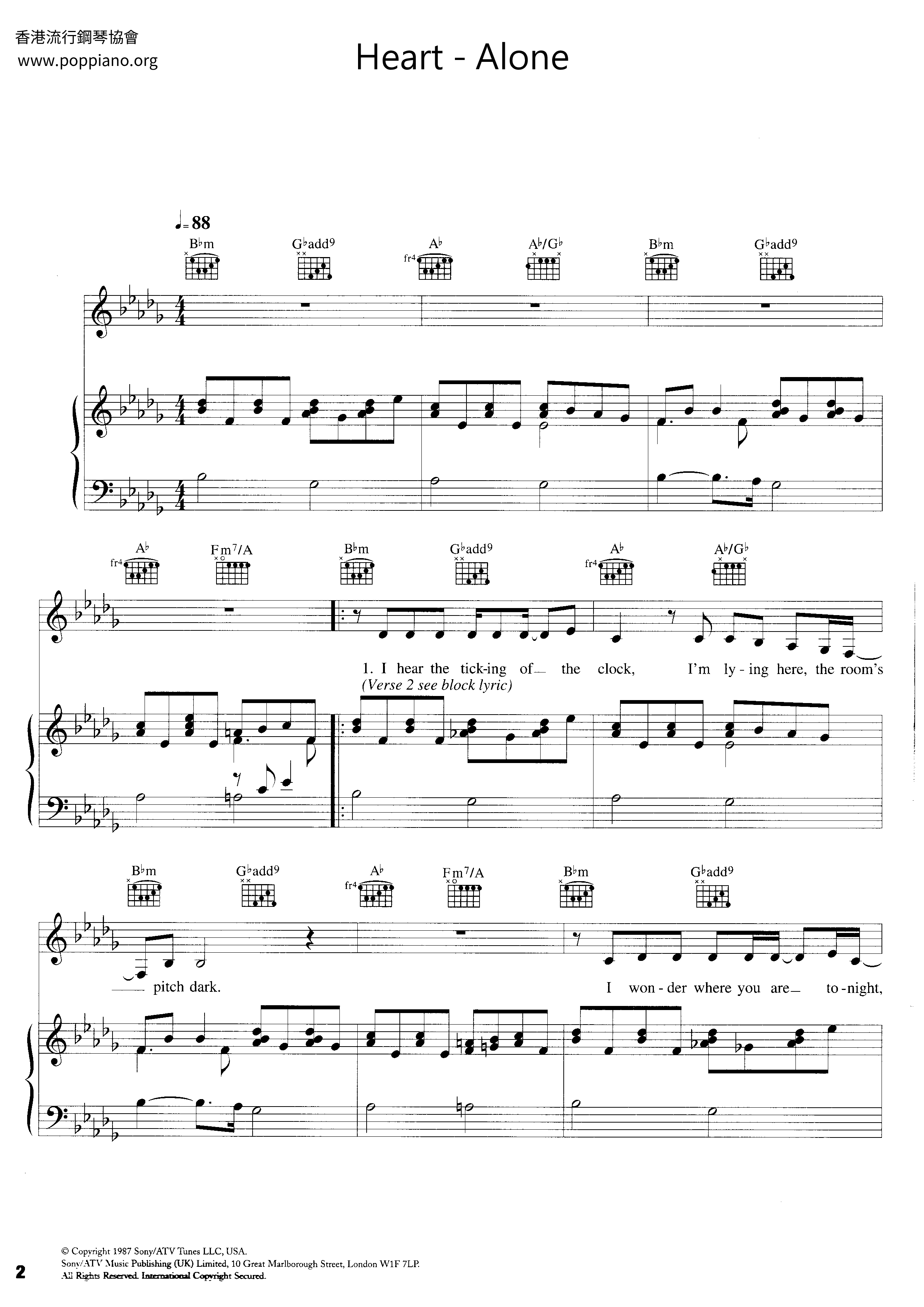 Alone - Heart - Piano Sheet Music