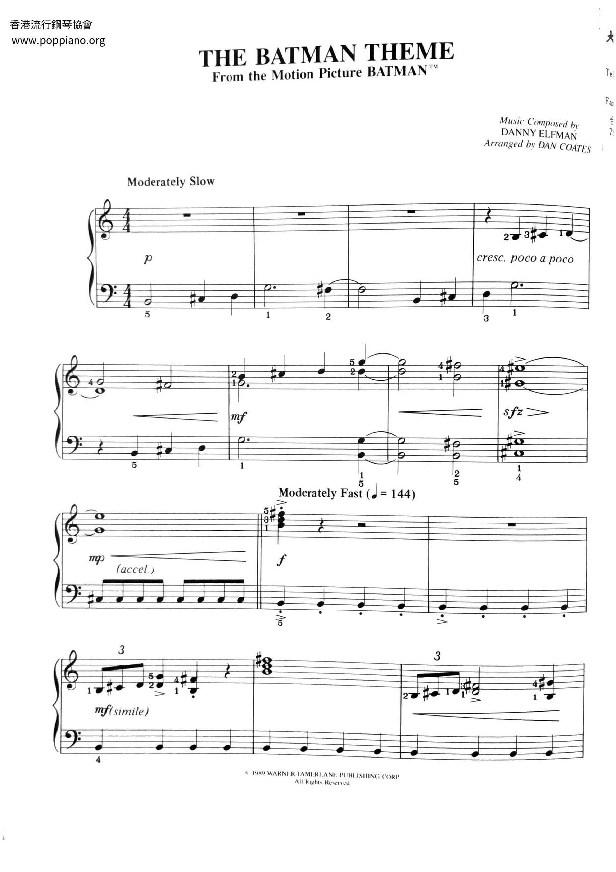 Danny Elfman The Batman Theme Sheet Music Pdf Free Score Download 