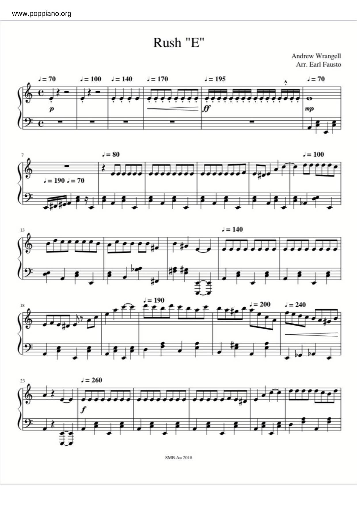 ☆Andrew Wrangell - ラッシュe 楽谱 ピアノ譜pdf- 香港ポップピアノ 