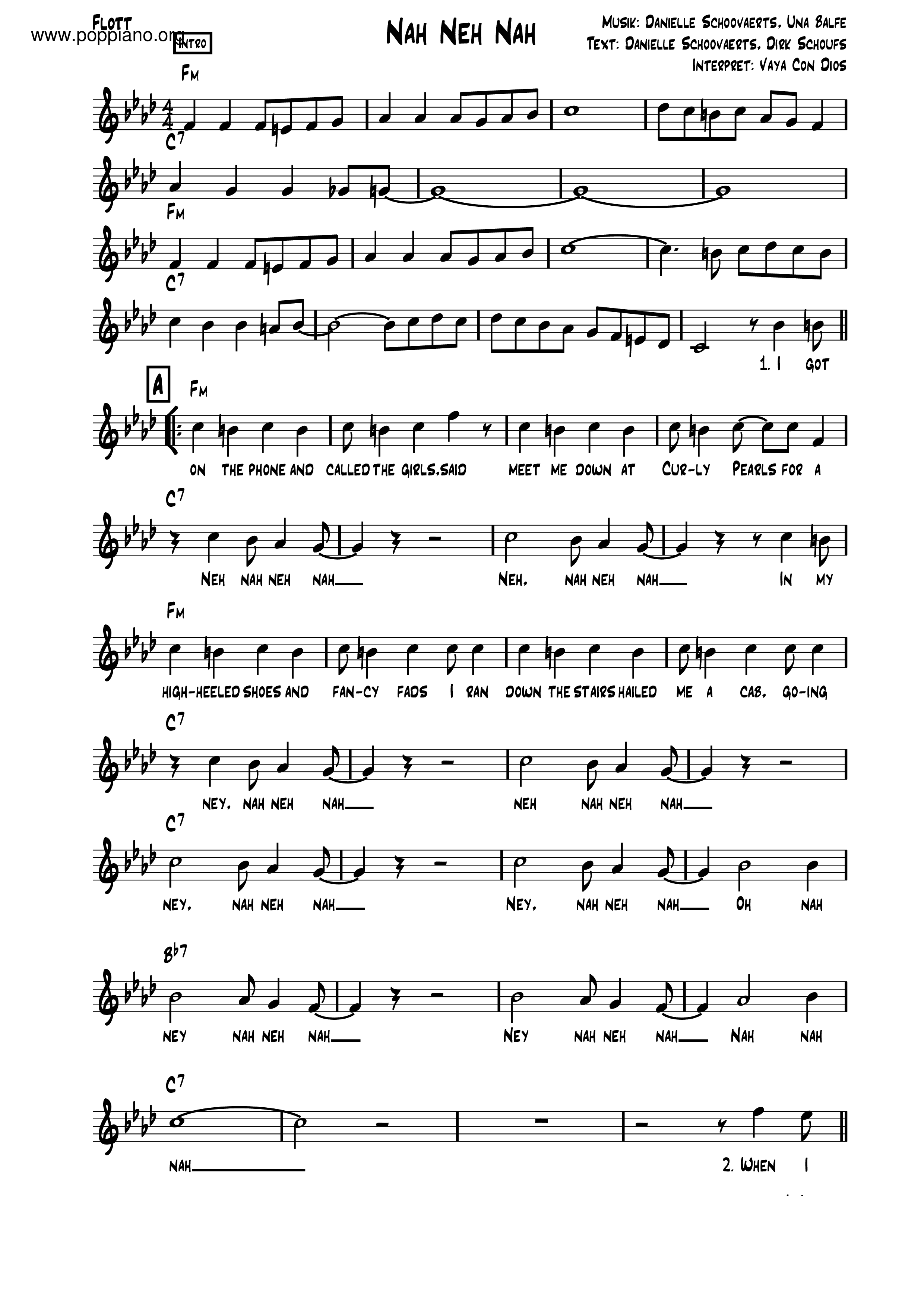 ☆ Vaya Con Dios-Nah Neh Neh Sheet Music Pdf, - Free Score Download ☆