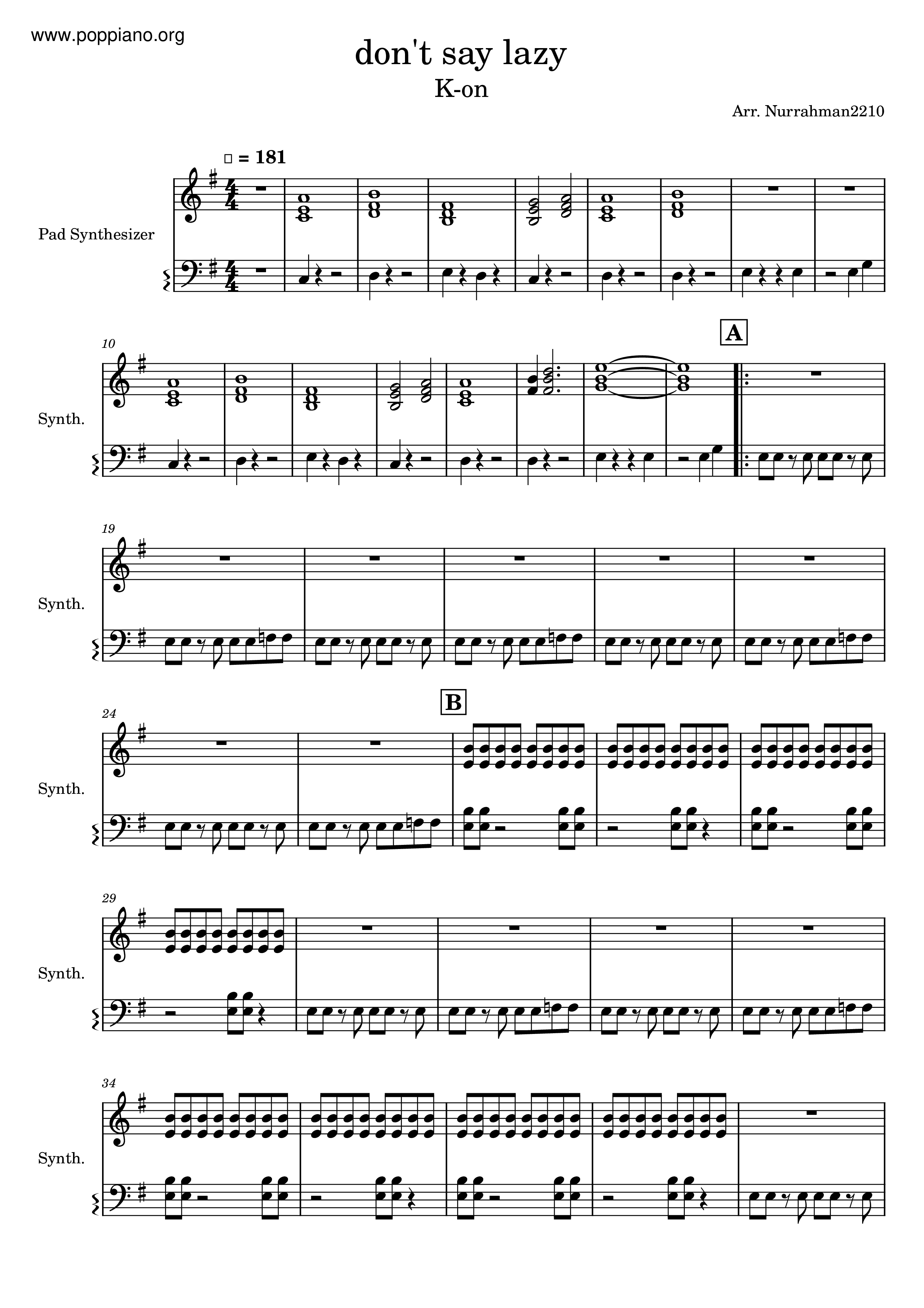 ☆K-On! - Don't Say Lazy ピアノ譜pdf- 香港ポップピアノ協会 無料PDF 