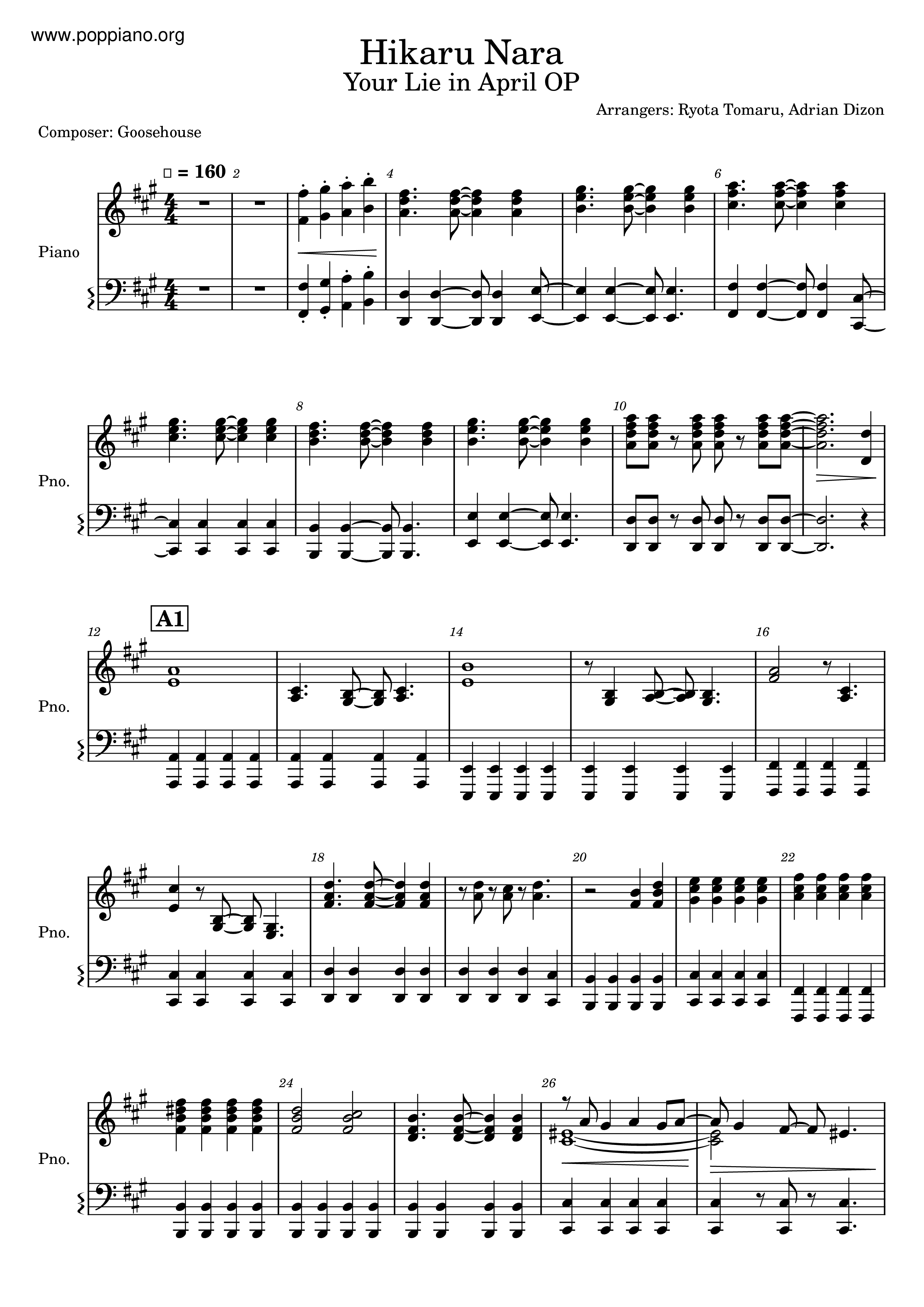 Hikaru Nara  光るなら - Goose house (SSAA) Sheet music for Piano
