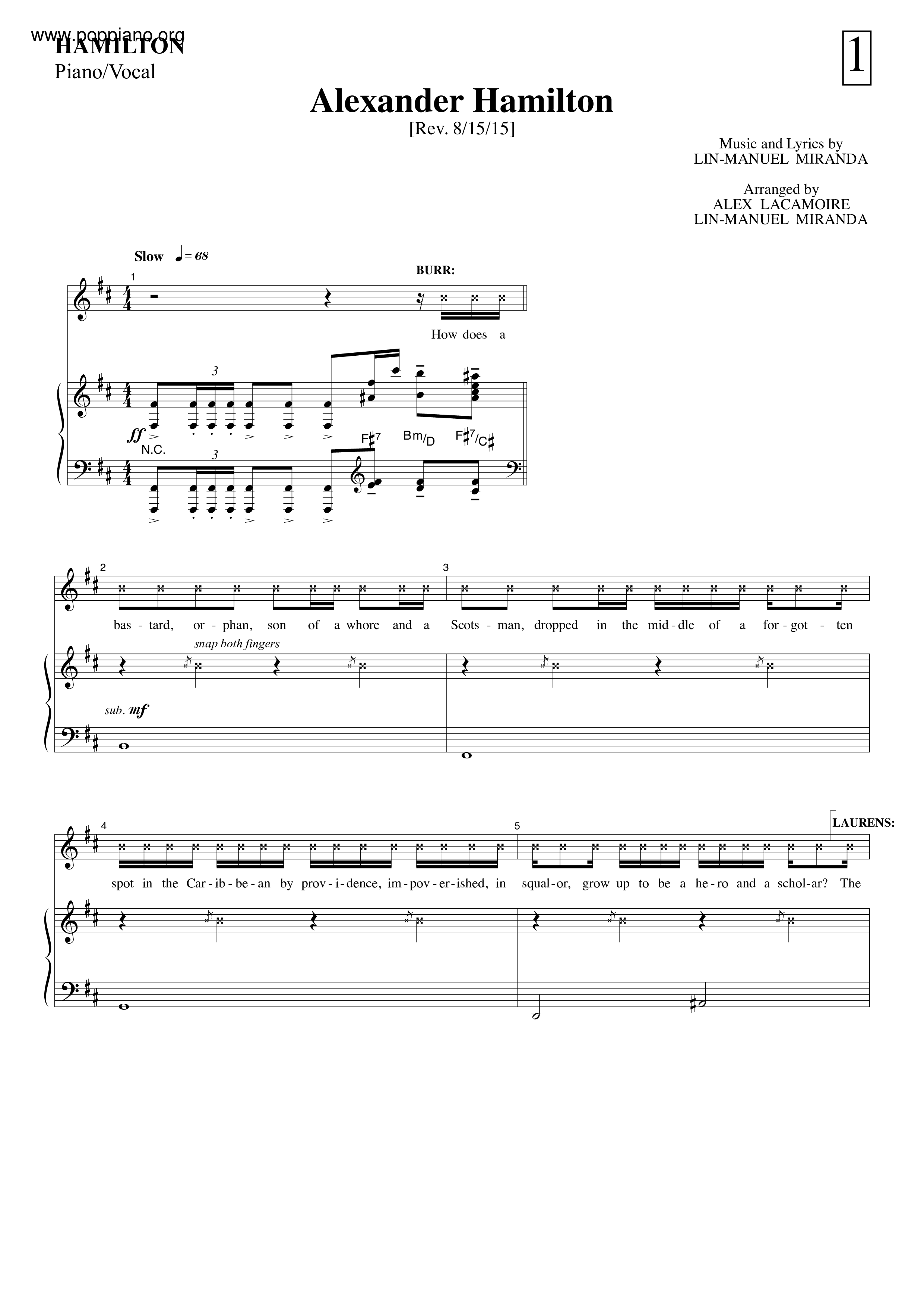 Movie Soundtrack Alexander Hamilton Sheet Music Pdf Free Score