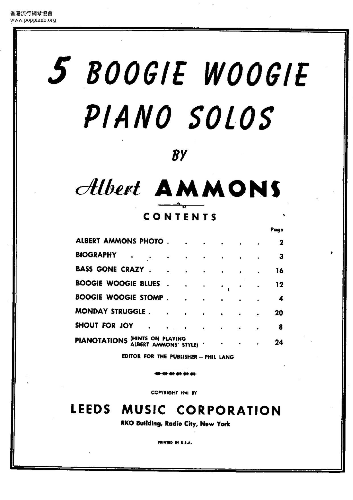 Albert Ammons 5 Boogie Woogie Piano Solos 28 Pages Sheet Music Pdf Free Score Download ★ 